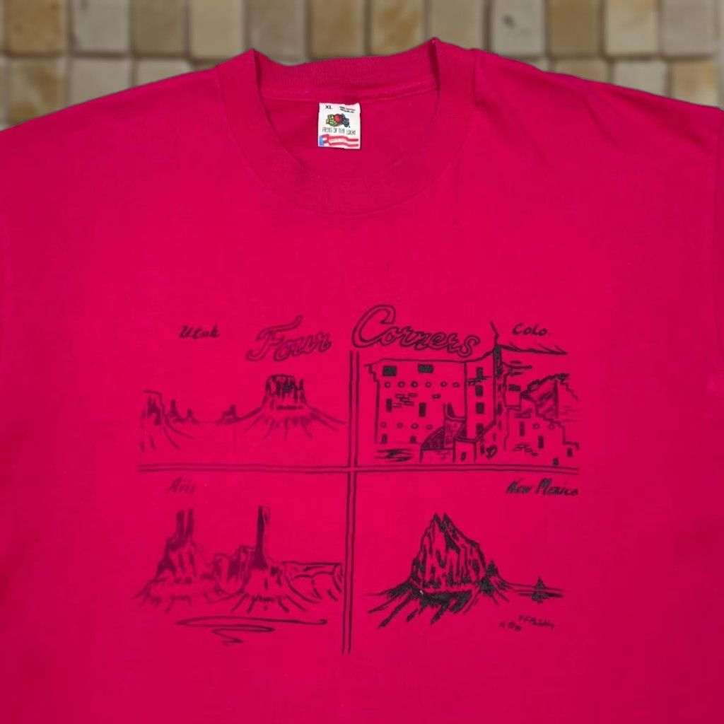 Fruit Of The Loom VINTAGE Four Corners T-Shirt XL Pink 90s Souvenir Graphic Single Stitch Mens Size US XL / EU 56 / 4 - 1 Thumbnail