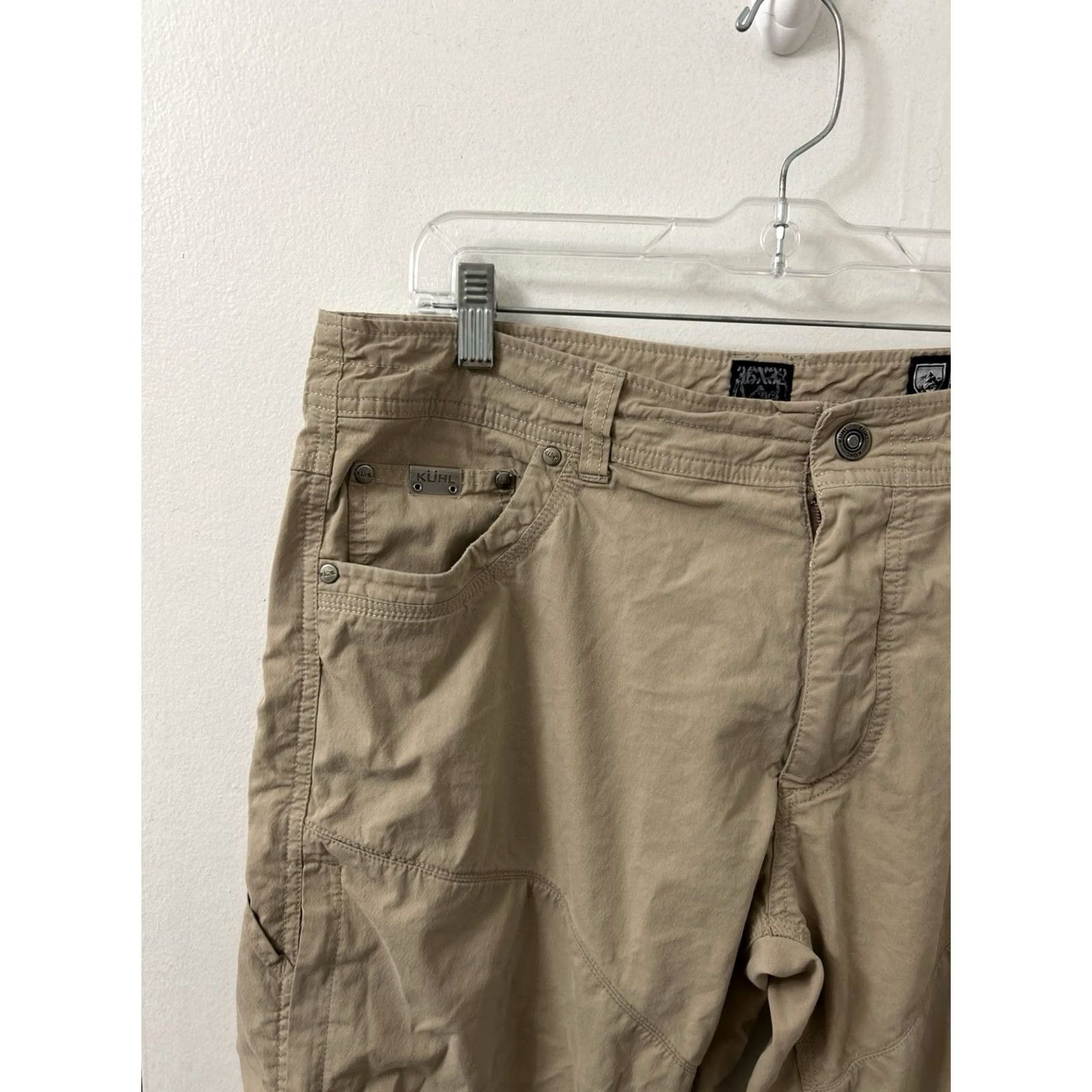 Vintage KÜHL Rydr Pants Mens 36x29 Tan Khaki Flat Front 5-Pocket Canvas Stretch Outdoor Hiking Casual Workwear Regular Fit Size US 36 / EU 52 - 4 Thumbnail