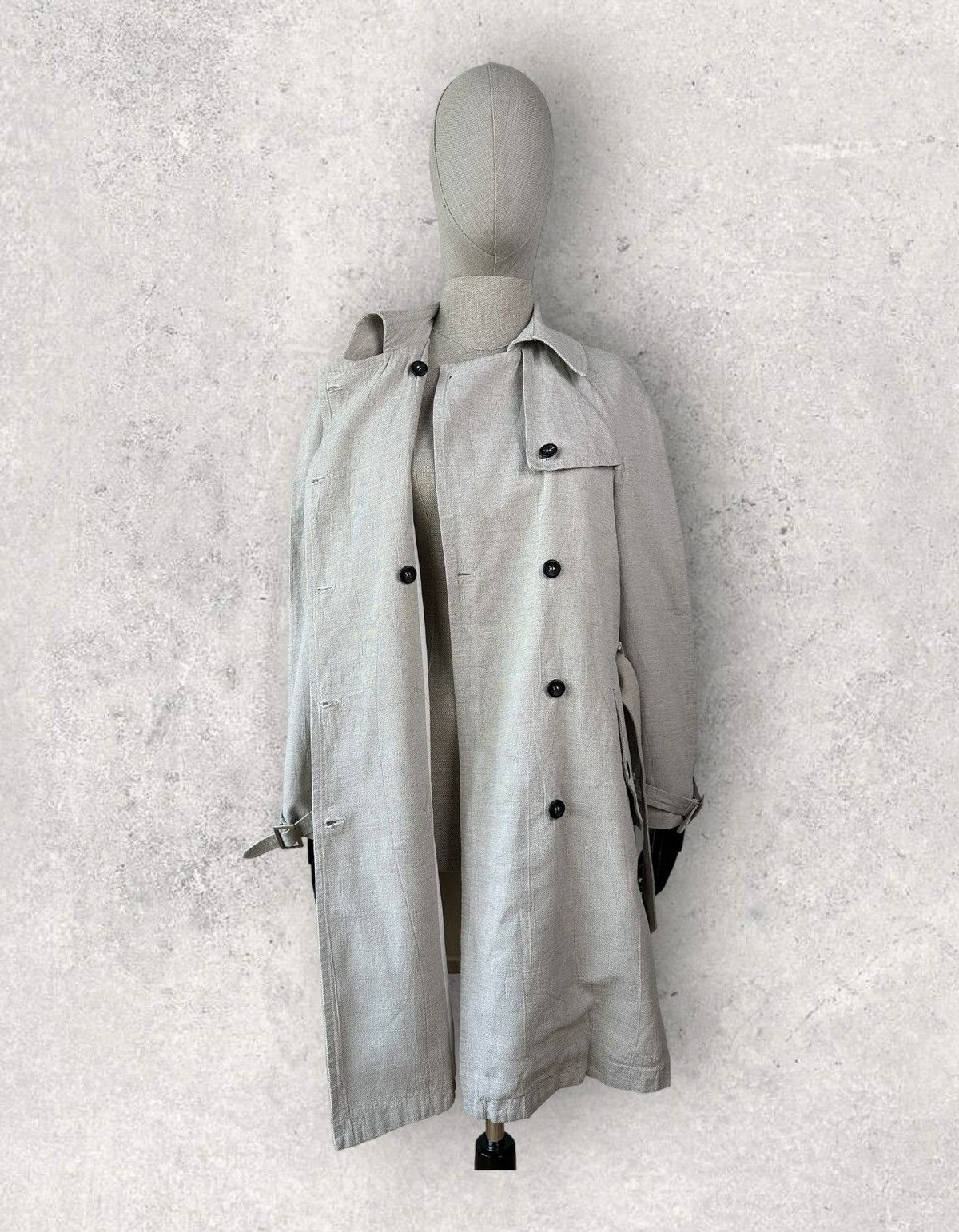 hannes roether HANNES ROETHER Linen Double-Breasted Trench Coat Avant Garde Size M / US 6-8 / IT 42-44 - 4 Thumbnail