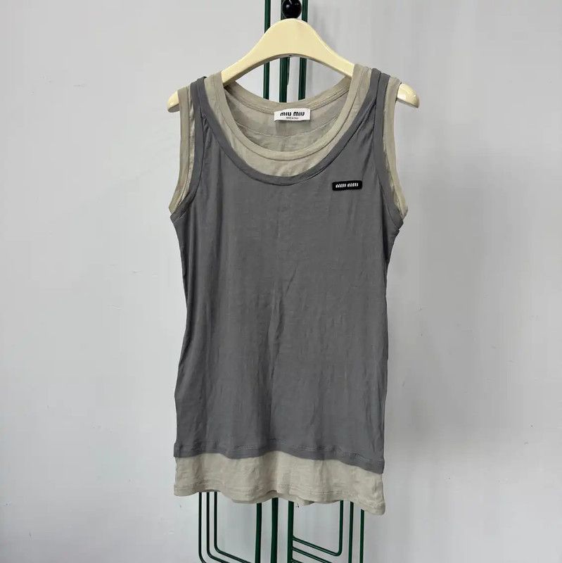 Miu Miu Miu Miu Summer Gray Sleeveless T-Shirt 0089 Size S / US 4 / IT 40 - 1 Thumbnail