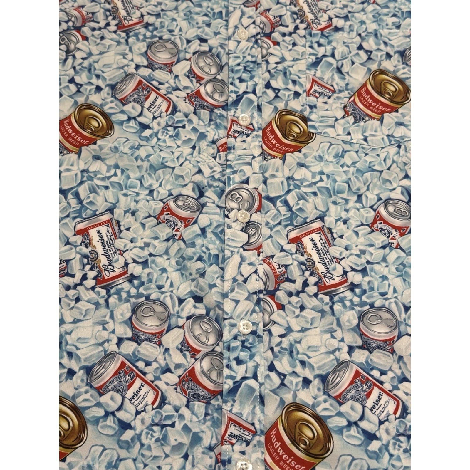 Budweiser RSVLTS Shirt Mens Large Blue Dads Cooler Budweiser Shirt Short Sleeve Button Up Size US L / EU 52-54 / 3 - 2 Thumbnail