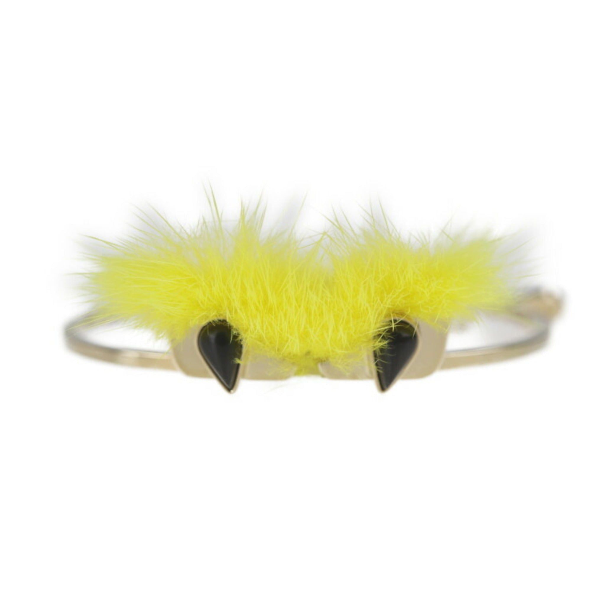 image of Fendi Monster Bracelet Metal Fur Gold Yellow Bangle in Black, Women's