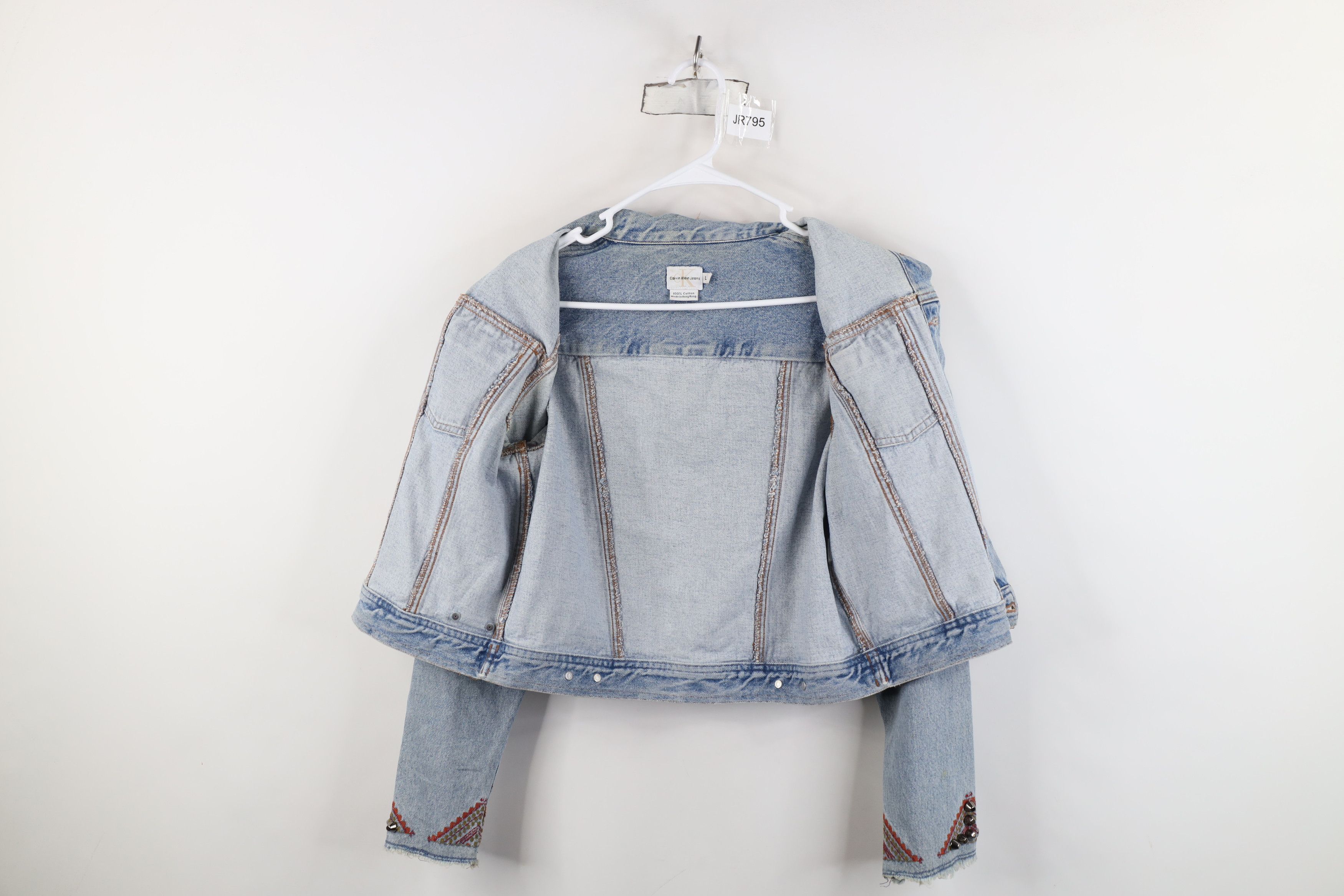 Calvin Klein Vintage 90s Calvin Klein Cropped Battle Denim Trucker Jacket Size L / US 10 / IT 46 - 10 Thumbnail