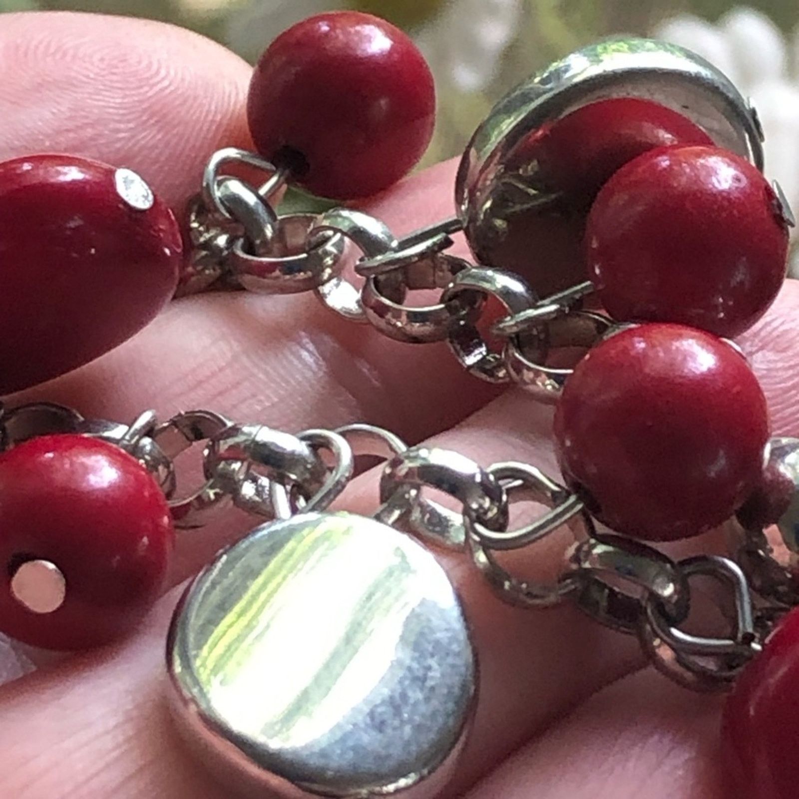 Jewelry Cranberry and silver beaded chain necklace Size ONE SIZE - 3 Thumbnail