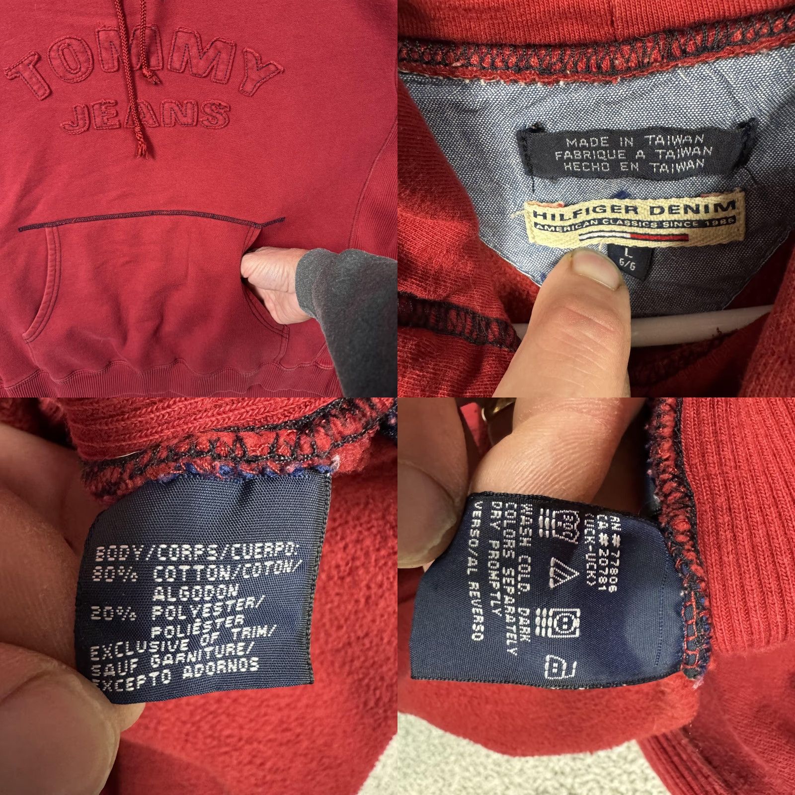 Vintage VINTAGE Hilfiger Denim Tommy Jeans Hoodie Mens L Red Fleece Embroidered Logo Tommy Jeans Graphic Print Pullover with Hood Pockets 2000s Y2K Era Size US L / EU 52-54 / 3 - 8 Thumbnail