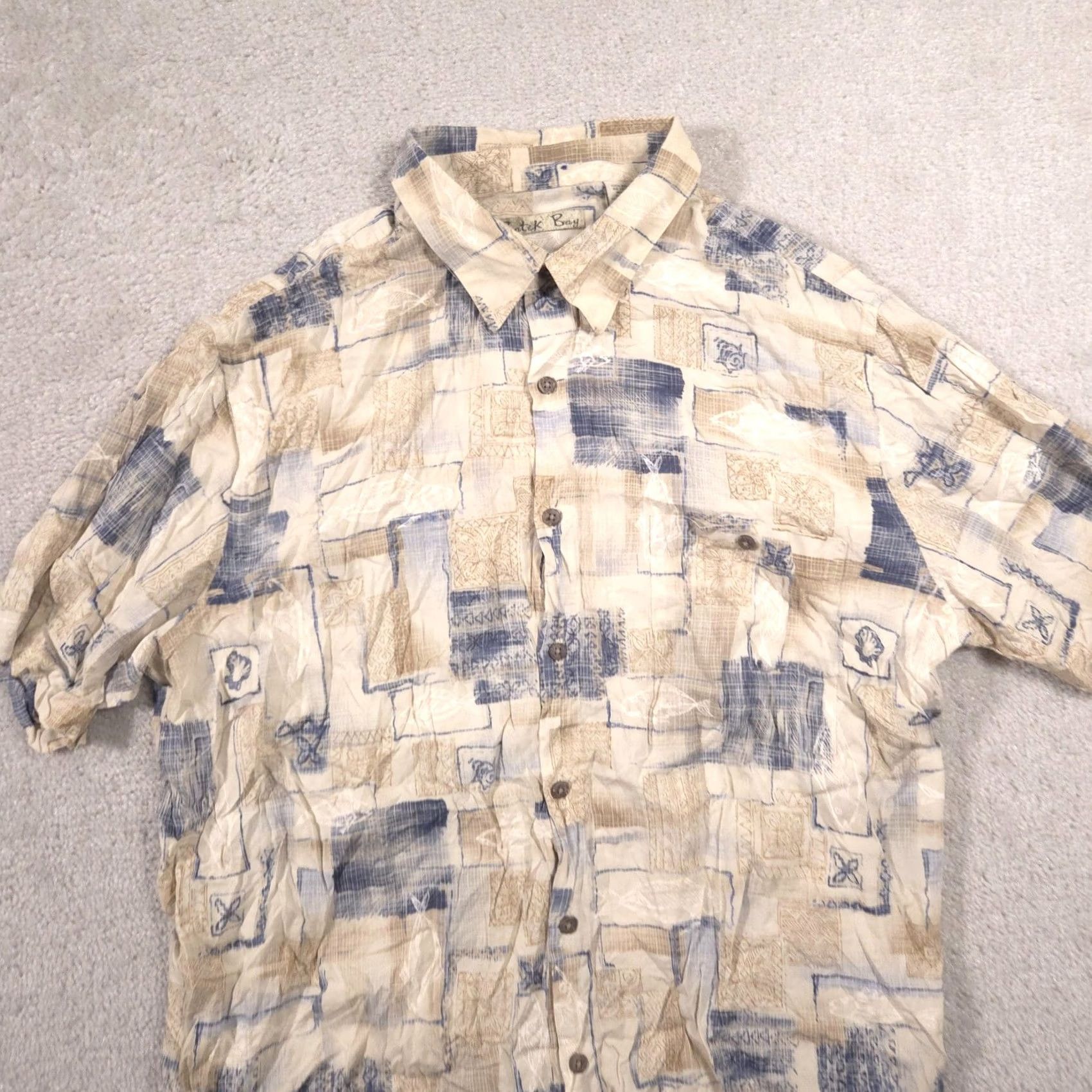 Vintage Batik Bay Shirt Mens XL Beige Geometric Rayon Button Front Short Sleeve Tropical Size US XL / EU 56 / 4 - 3 Thumbnail