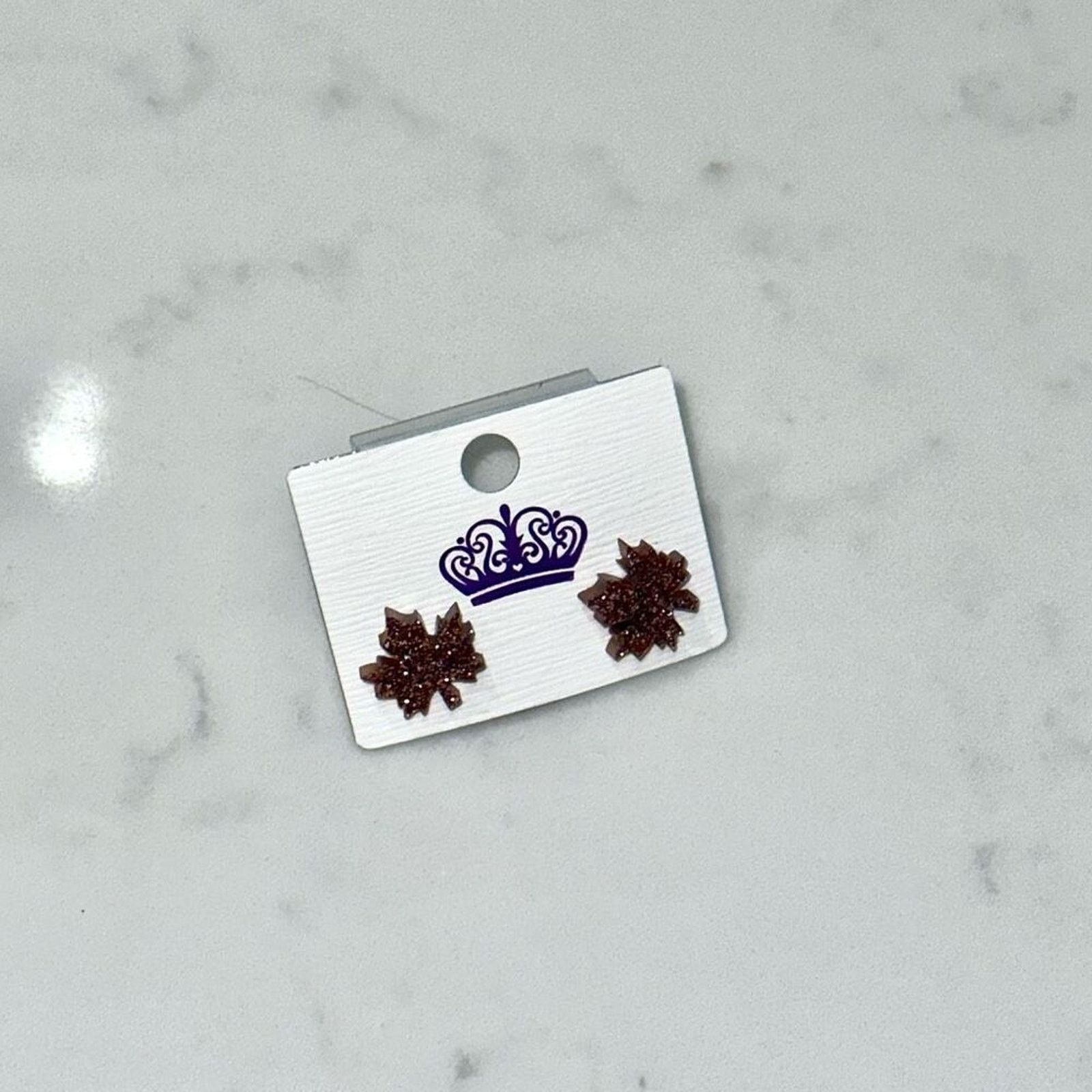 Other Autumn Brown Glitter Leaf Stud Earrings | Sz OS, NWOT Size ONE SIZE - 3 Thumbnail