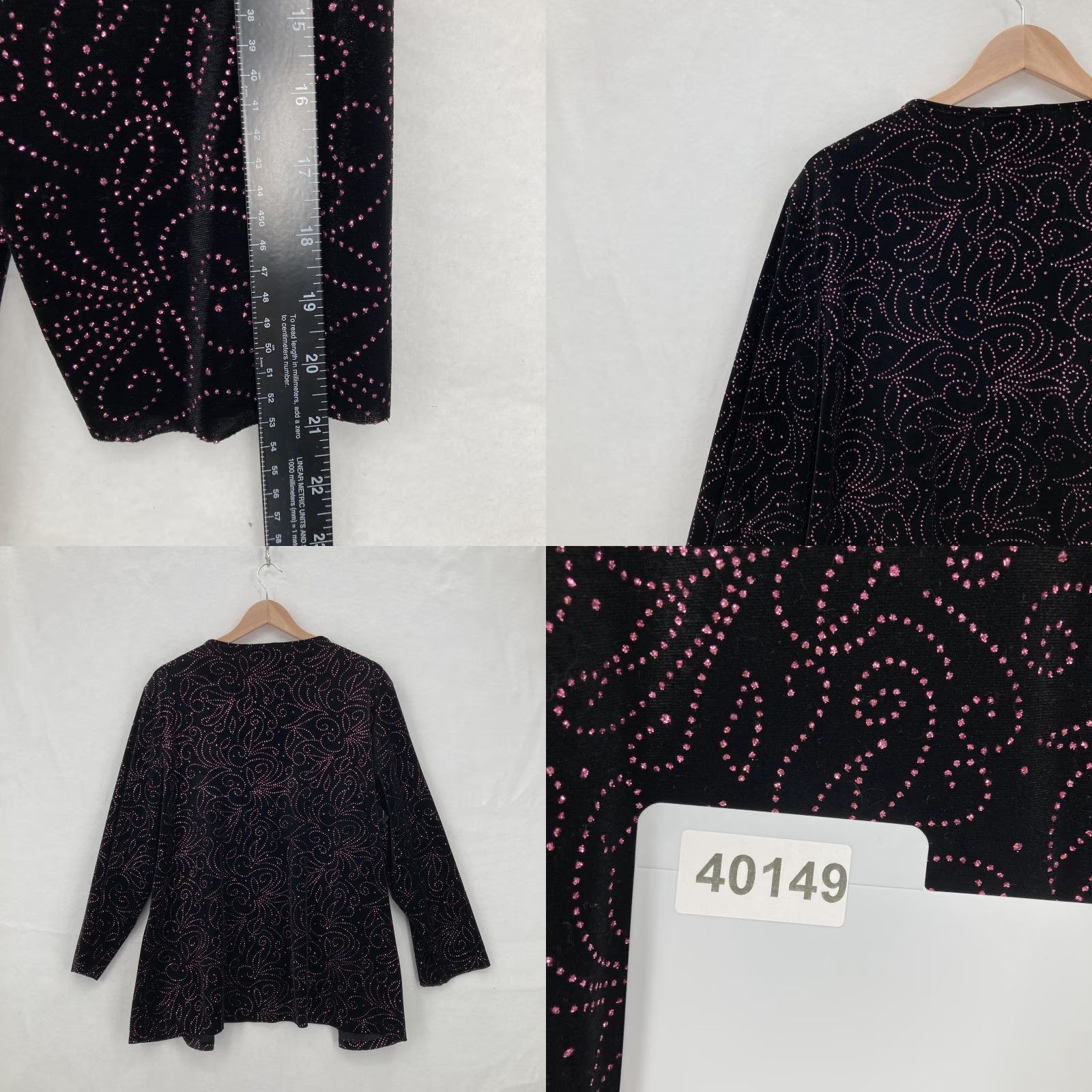 Vintage VINTAGE Notations Jacket Womens 2X Black Velvet Open Front Long Sleeve Sparkle Glitter Rhinestone Geometric Party/Cocktail Formal Women Size XXL / US 16-18 / IT 52-54 - 8 Thumbnail