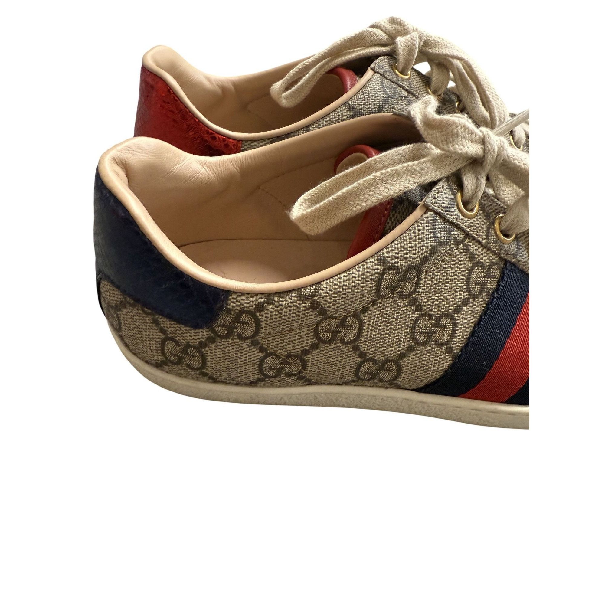 Gucci Gucci Womens GG Supreme Canvas Ace Sneakers Size 37.5 Red & Size US 7.5 / IT 37.5 - 13 Thumbnail