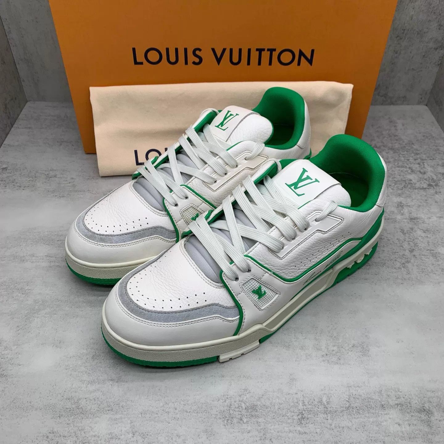 Louis Vuitton Lv Trainer Green Cement White Green Sneaker 42.5 95 New Size US 9.5 / EU 42-43 - 1 Thumbnail