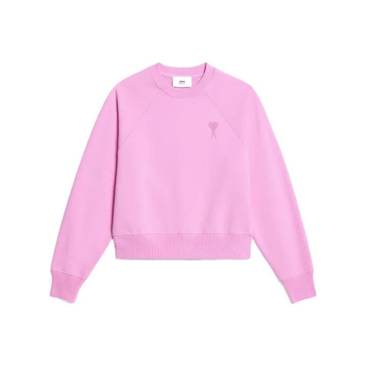 AMI AMIPARIS Pink Heart Embroidered Cotton Sweatshirt -2507 Size US XXS / EU 40 - 1 Thumbnail