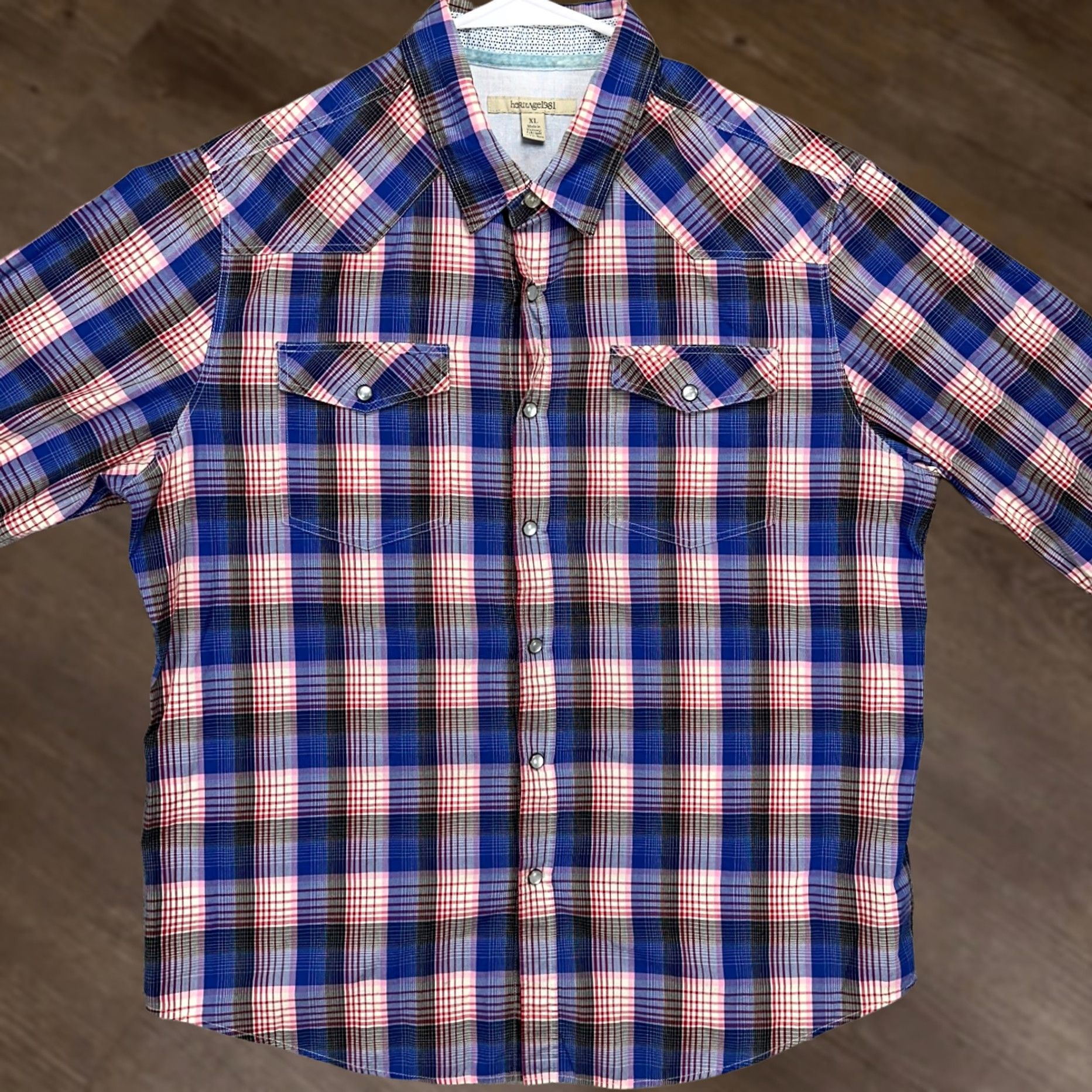 Vintage Heritage Button Up Shirt Mens XL Blue Pink Plaid Western Pearl Snap Flap Pocket Shirt Size US XL / EU 56 / 4 - 1 Thumbnail