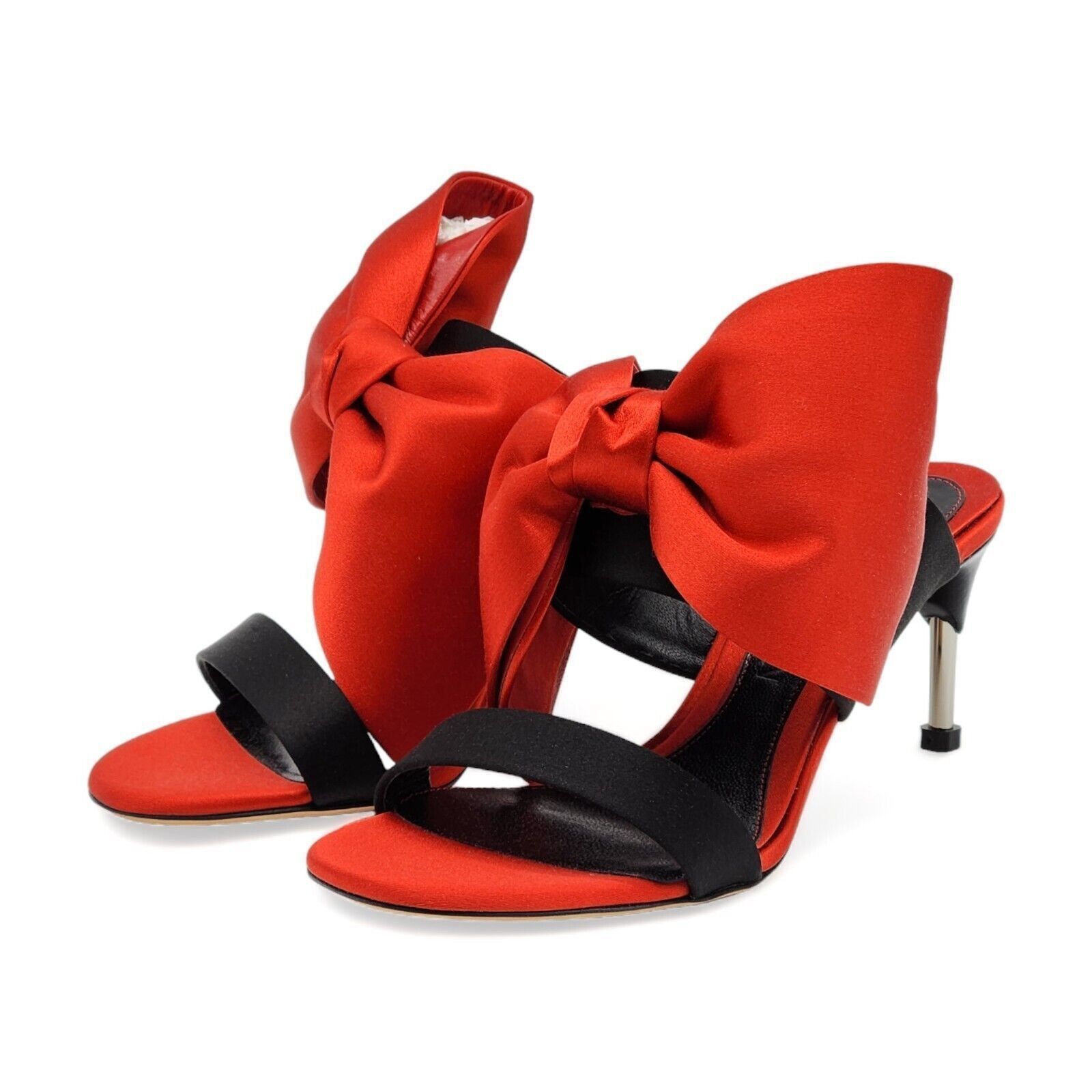 Alexander McQueen Pin Heel Bow Heeled Satin Mules Red Black EU 35 US 5 - $950 Size US 5 / IT 35 - 1 Thumbnail