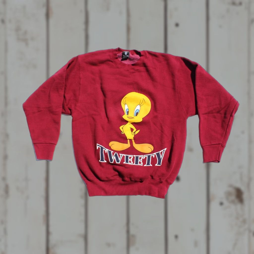 VINTAGE Warner Bros. Tweety Bird Sweatshirt Maroon Unisex Adults Pullover Sweatshirt Medium Maroon Tweety Bird 90s Bird Mens