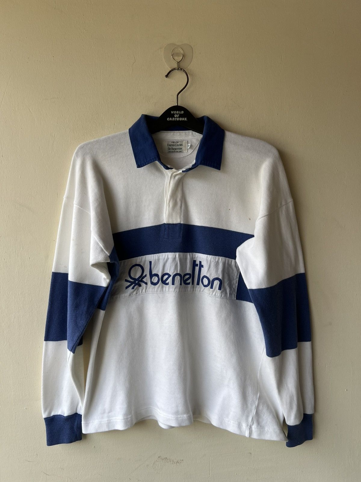 Benetton Vintage 90s Benetton Spell Out Rugby Shirt Pablo Escobar Size US L / EU 52-54 / 3 - 7 Thumbnail