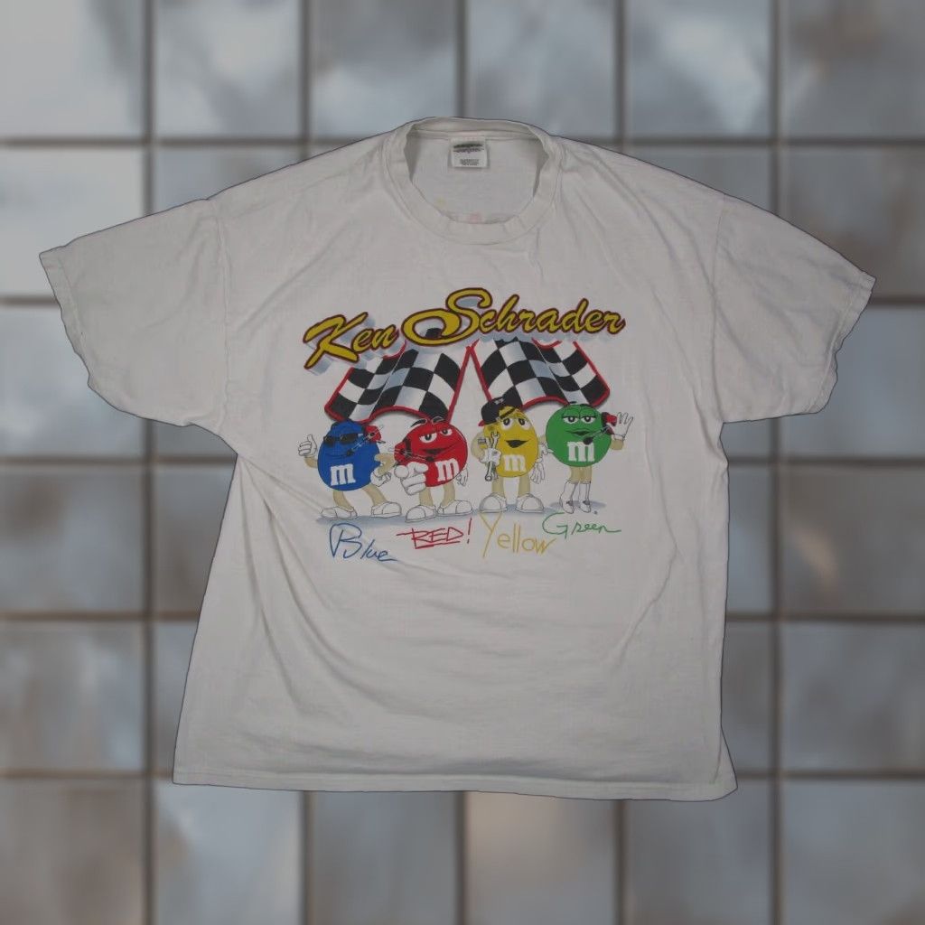 NASCAR VINTAGE NASCAR Shirt Mens XL White STEDMAN Hanes Ken Schrader M&Ms Graphic 2000s Cars Sports T-Shirt Mens XL White Size US XL / EU 56 / 4 - 1 Thumbnail