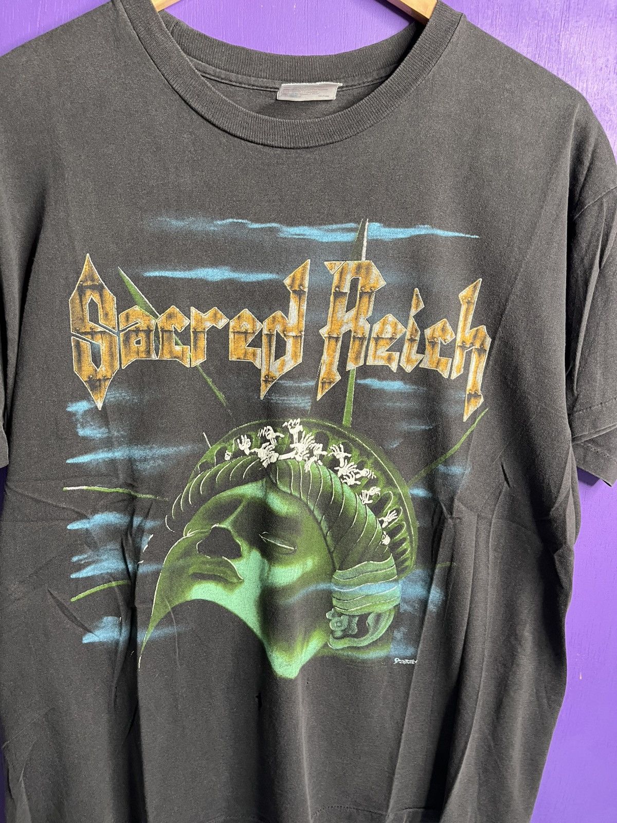 Band Tees × Vintage Vintage 80s Sacred reich lady Liberty rots t-shirt Size US L / EU 52-54 / 3 - 3 Thumbnail