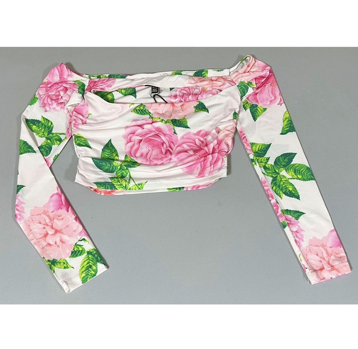 Armani AFRM White Pink Floral Cut-Out Shirt Crop Top Blouse XS 🌷✨ Size XS / US 0-2 / IT 36-38 - 1 Thumbnail