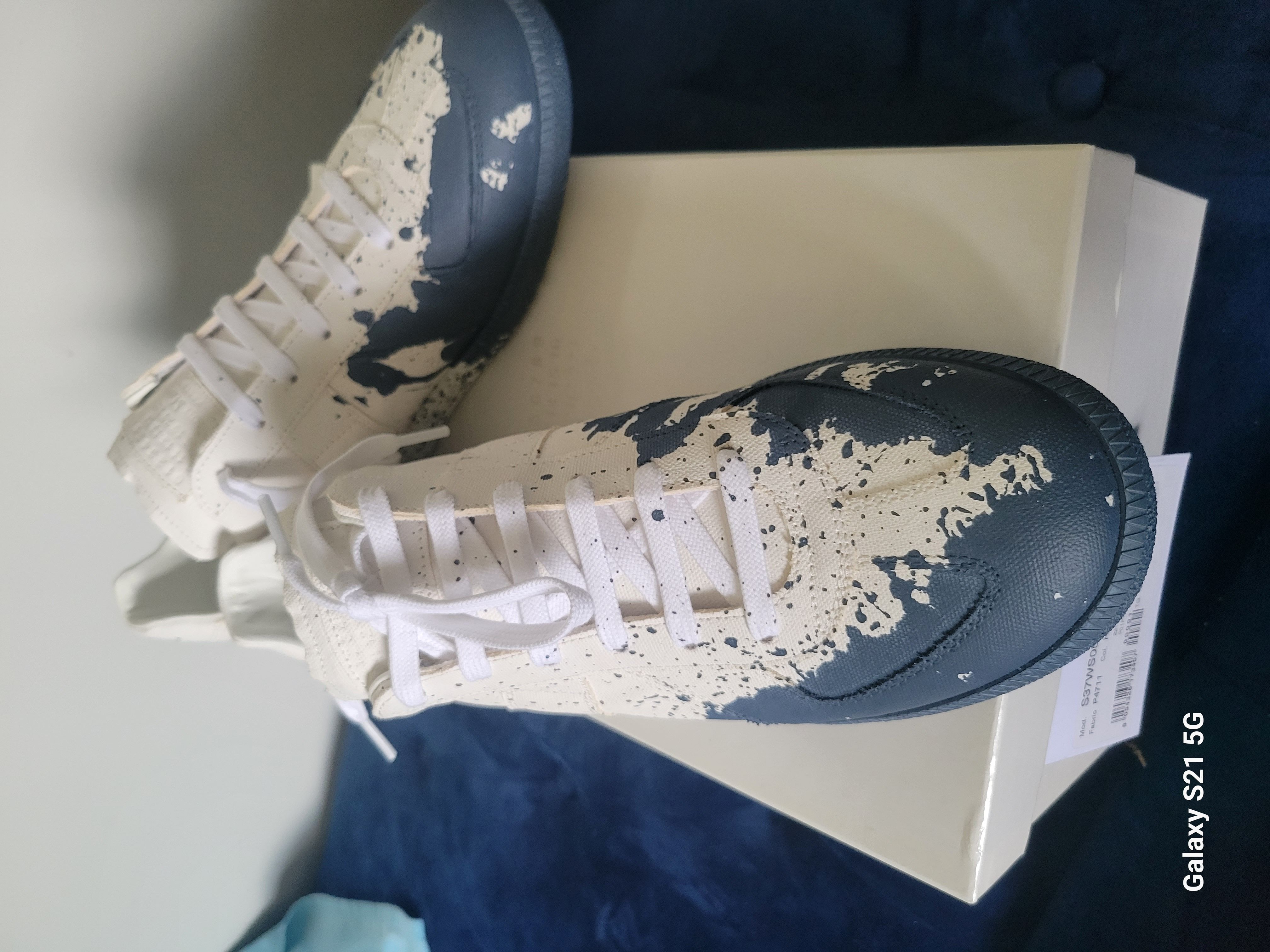 Pre-owned Maison Margiela Paint Splatter Replica Sneakers In Blue White