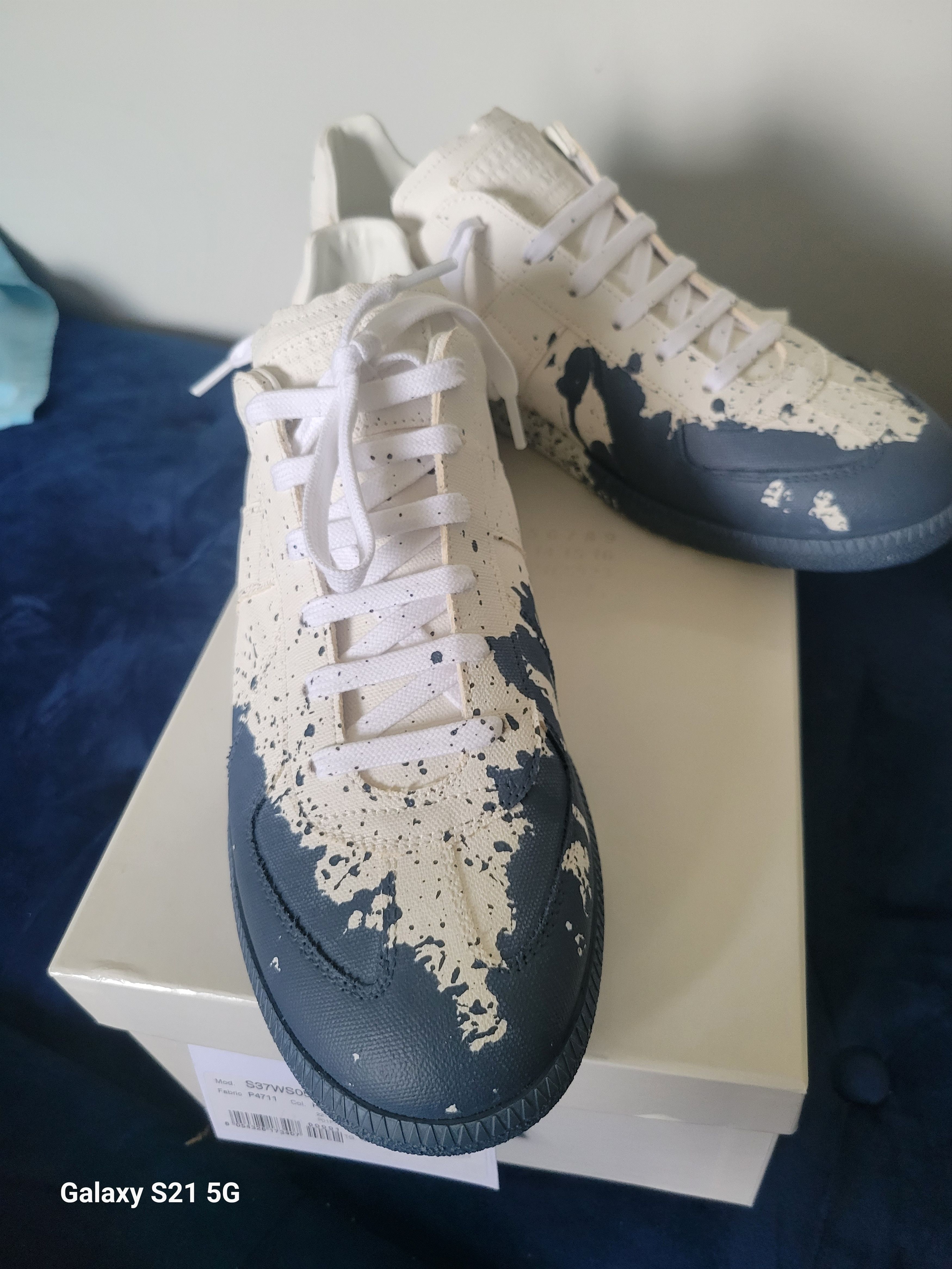 Pre-owned Maison Margiela Paint Splatter Replica Sneakers In Blue White