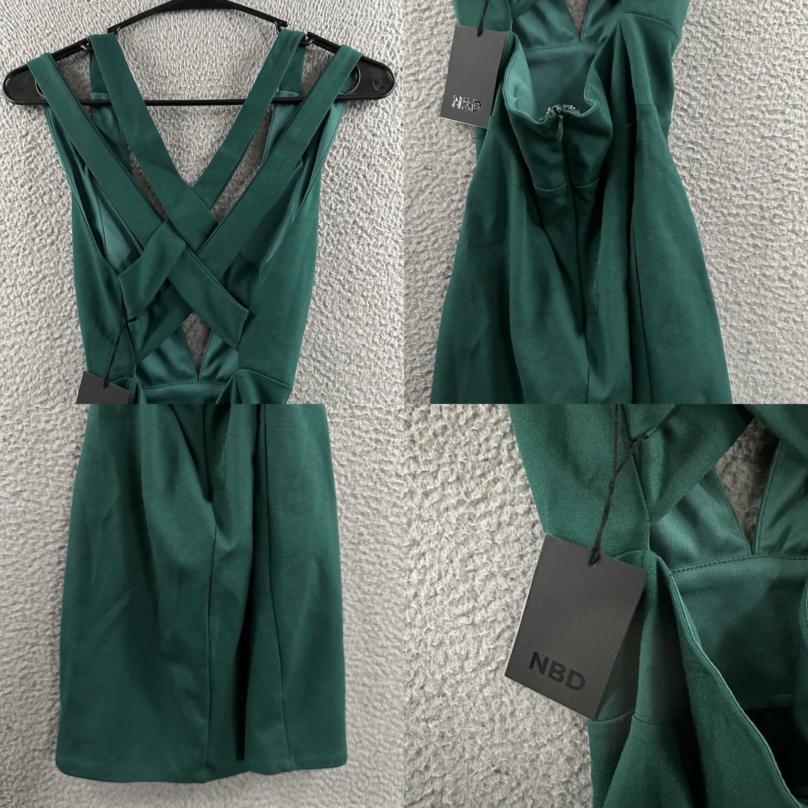 NBD Dress Womens Green XXS Cross Back Mini USA Made Rayon Nylon Blend Short  Sleeveless