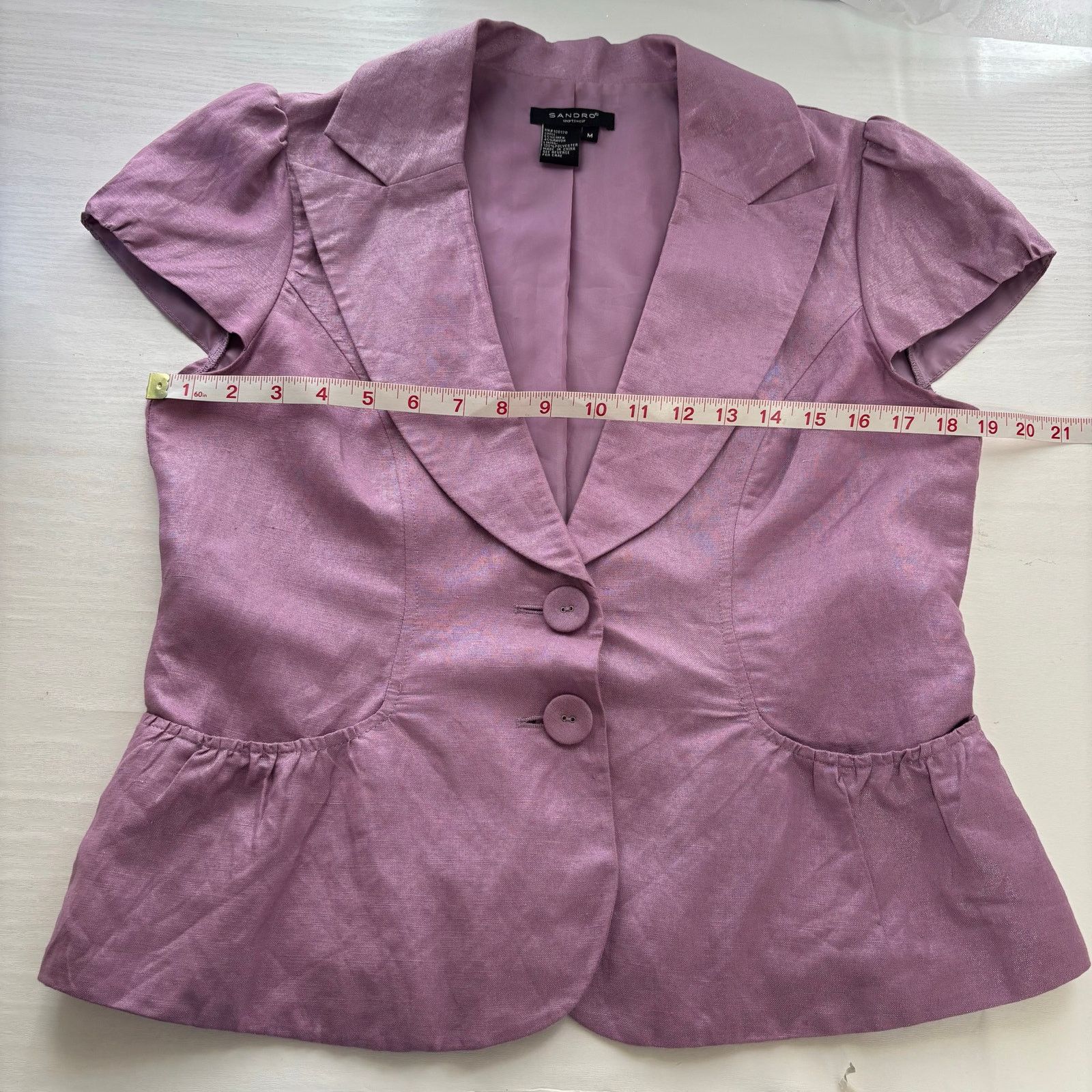 Other Sandro Lilac Linen Blend Puff Sleeve Peplum Blazer Top Med Size M / US 6-8 / IT 42-44 - 7 Thumbnail