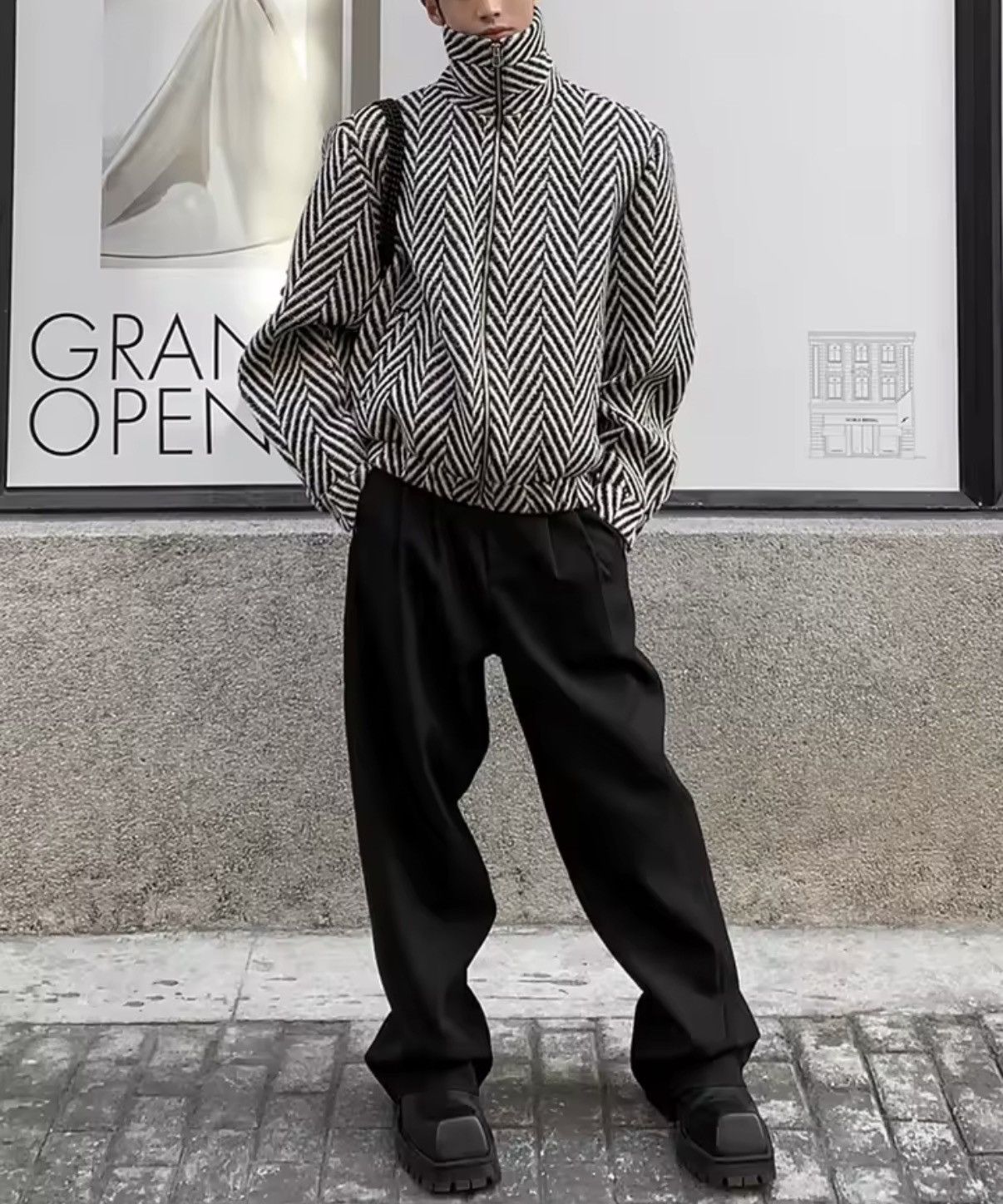 Other Casual Streetwear Striped Black White Zip Up Woolen Jacket Size US M / EU 48-50 / 2 - 4 Thumbnail