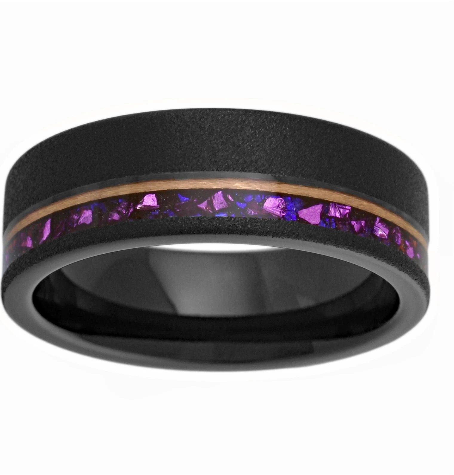 Other Black & Rose Gold Plated Tungsten Purple Opal Band Ring Size ONE SIZE - 3 Thumbnail
