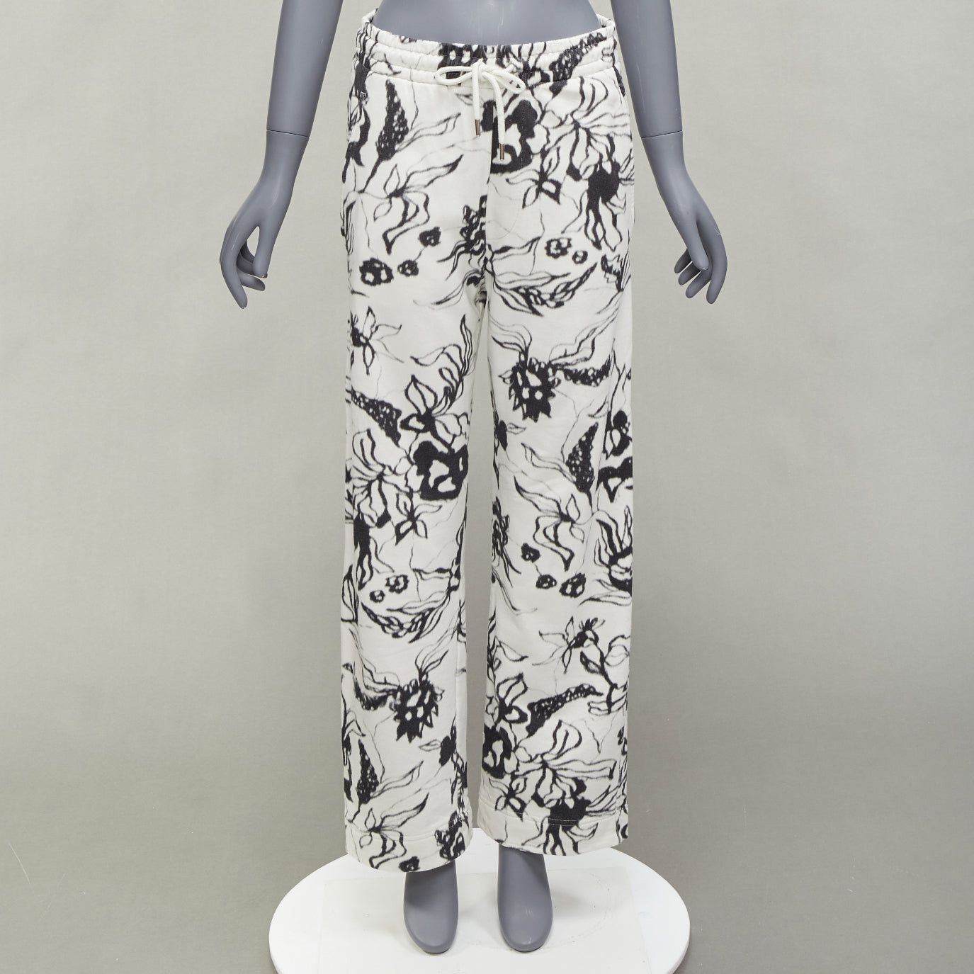 Dries Van Noten DRIES VAN NOTEN black white cotton blurry abstract floral print sweatpants S Size 27" / US 4 / IT 40 - 1 Thumbnail