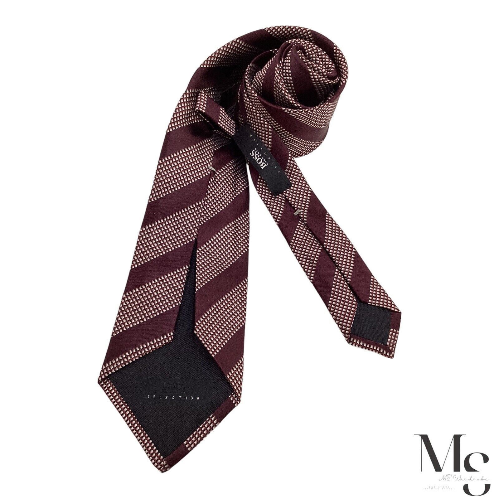 Hugo Boss BOSS SELECTION Trifold Violet Striped Silk Tie Italy W: 3.4 Size ONE SIZE - 2 Thumbnail