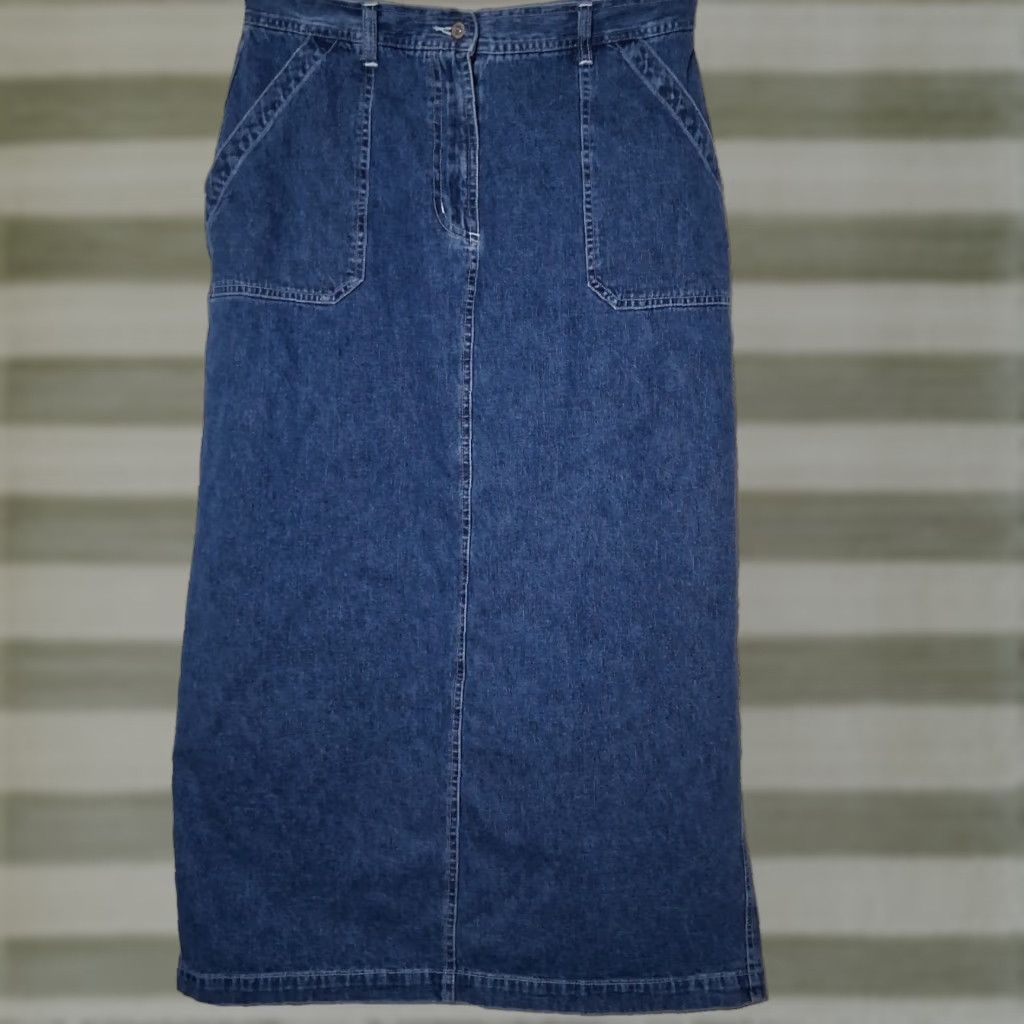 Faded Glory VINTAGE Faded Glory Skirt Jean Denim Midi 90s 1990s Y2K Blue Cotton Button Pockets Womens Size 12 Size 34" / US 12 / IT 48 - 1 Thumbnail