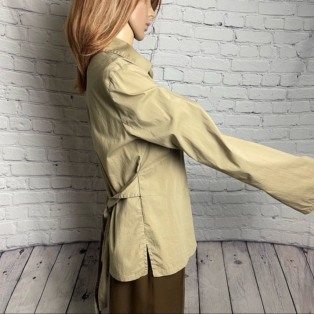 United Colors Of Benetton Benetton Beige Cotton V-Neck Stretch Blouse With Back Tie S Size L / US 10 / IT 46 - 3 Thumbnail