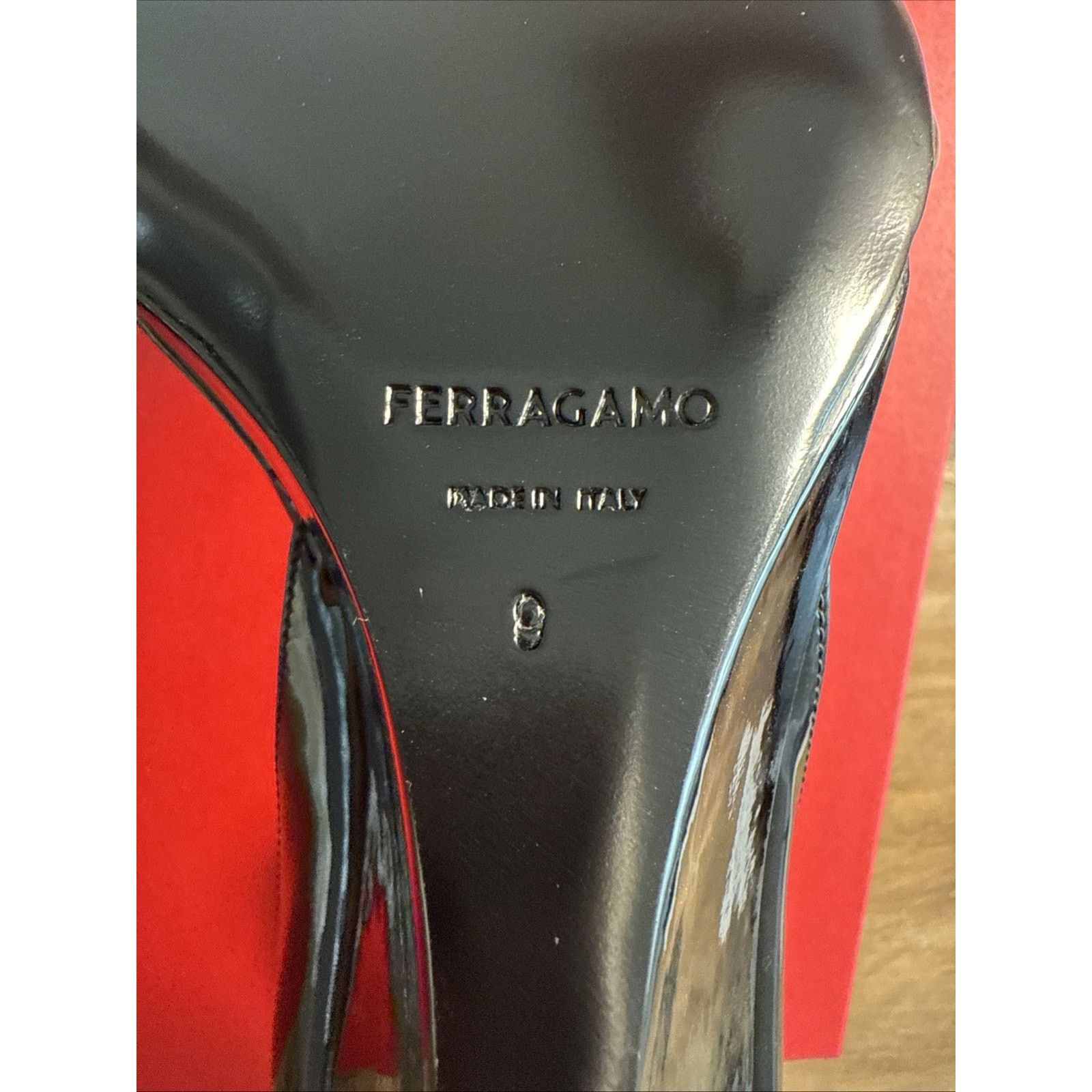 Salvatore Ferragamo Ferragamo Vidette Black Patent Leather Wedge Sandal Women 9C Size US 9 / IT 39 - 8 Thumbnail