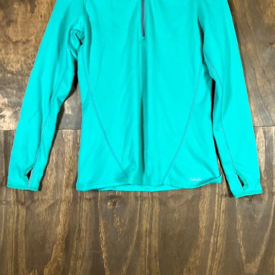Vintage Cabela's Womens Sweater Teal 1/4 Zip Long Sleeve Fleece Thumb Holes Stretch S Size S / US 4 / IT 40 - 3 Thumbnail