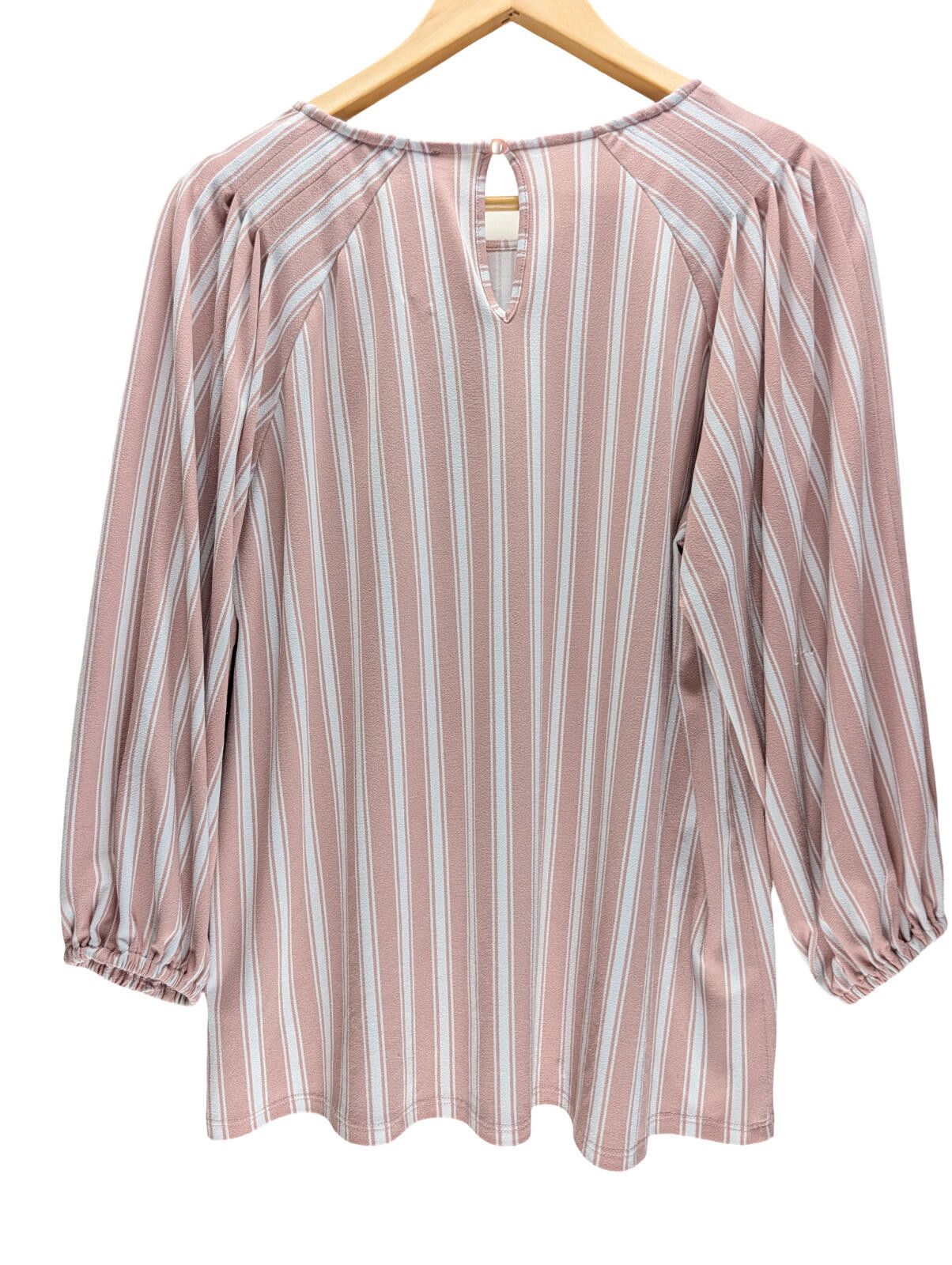 Other Adrianna Papell Long Sleeve Blush Pink White Stripe Blouse Size M / US 6-8 / IT 42-44 - 4 Thumbnail
