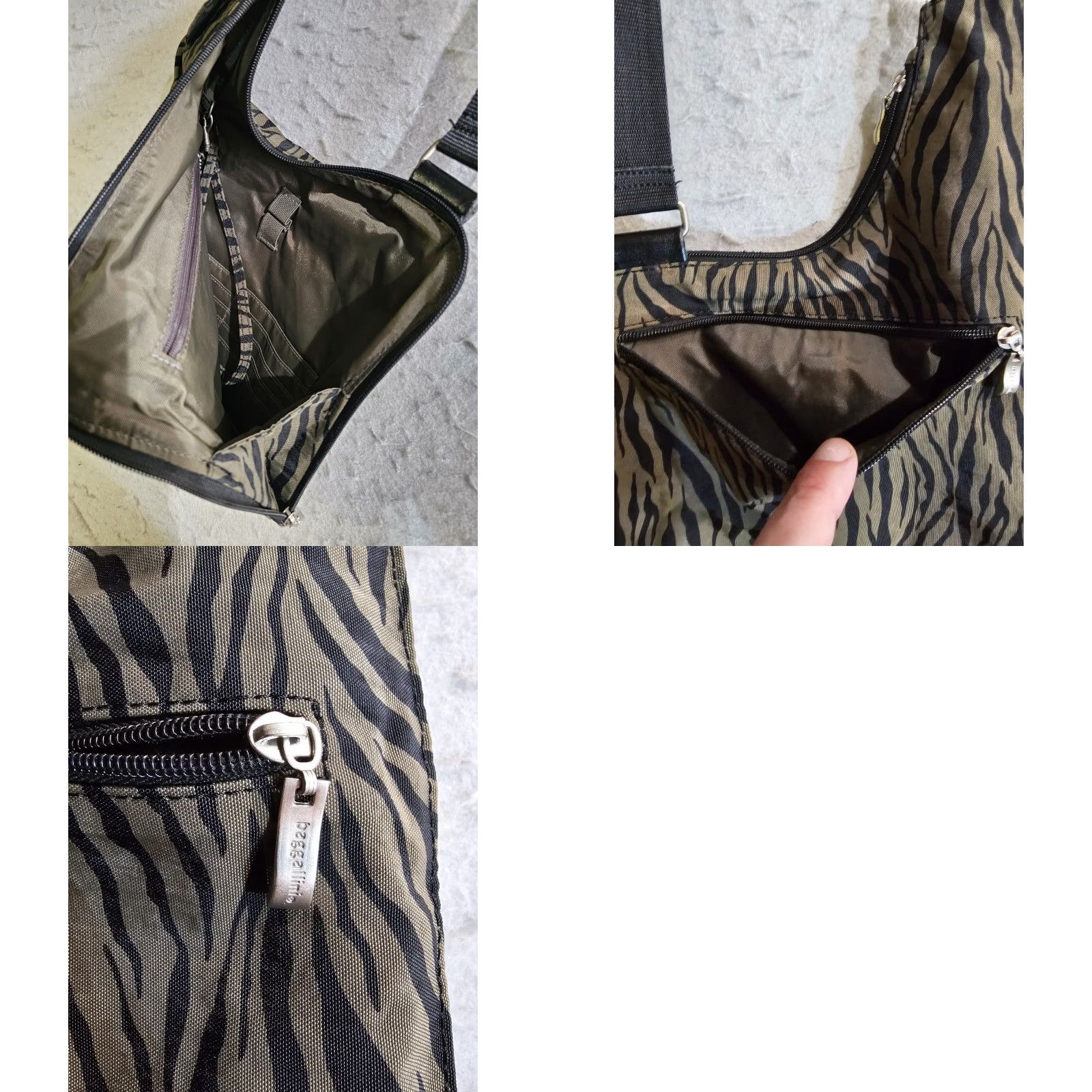 Vintage baggallini Crossbody Bag Adults Medium Green Black Zebra Nylon Messenger Travel Zip-Around Size ONE SIZE - 9 Thumbnail