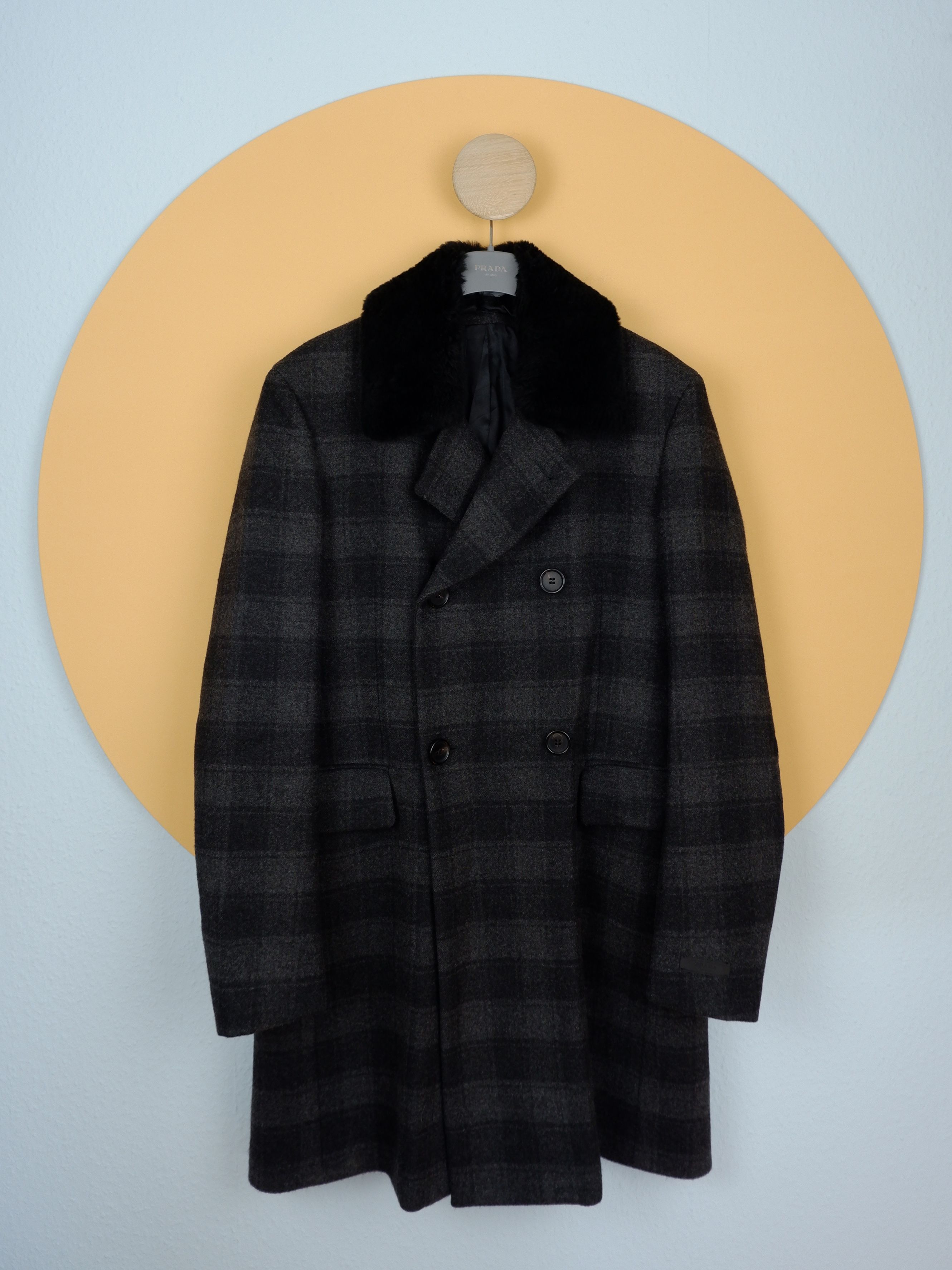Pre-owned Prada Checked Wool Coat Aw10 In Dark Gray