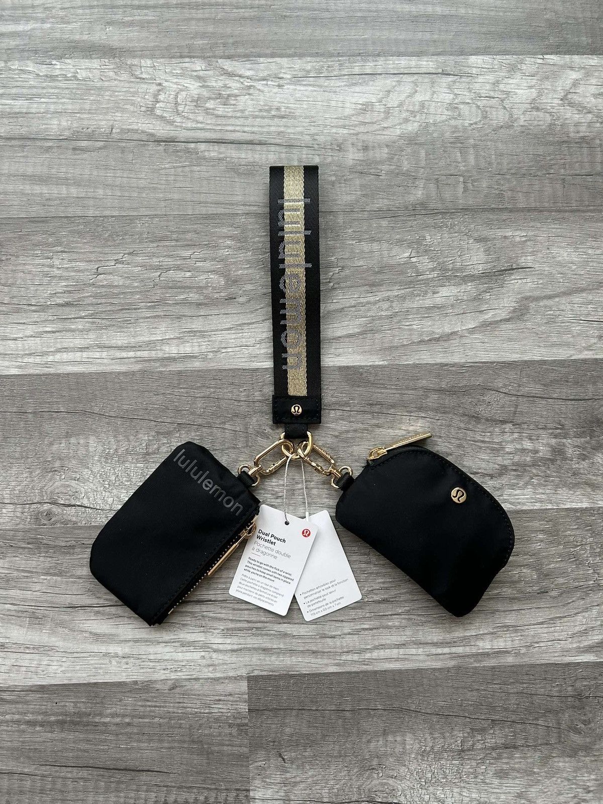 Lululemon Lululemon Dual Pouch Wristlet Wallet Black and Gold Wordmark Size ONE SIZE - 1 Thumbnail