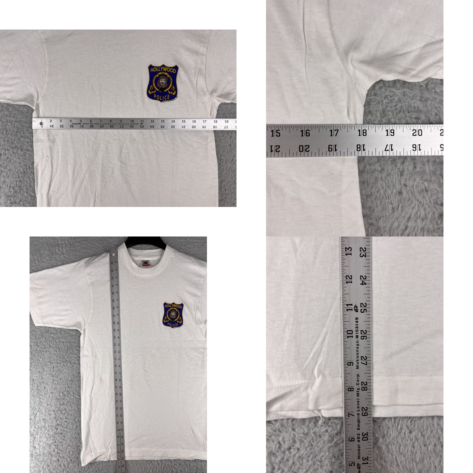 Fruit Of The Loom VINTAGE Fruit of the Loom Shirt Mens Medium White Single Stitch Hollywood Police Cotton 90s USA Beach California Outdoor Logo Flying? Size US S / EU 44-46 / 1 - 8 Thumbnail