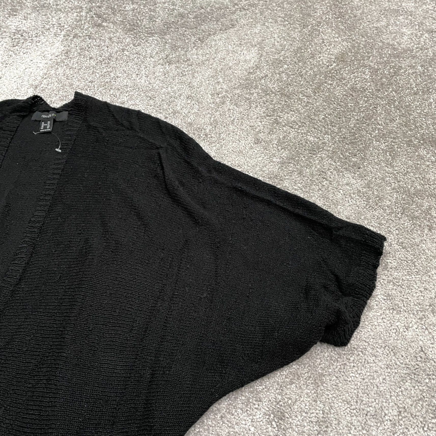 Forever 21 FOREVER 21 Cardigan Sweater Womens 0X Black Short Sleeve Dolman Open Knit Logo Size XL / US 12-14 / IT 48-50 - 3 Thumbnail