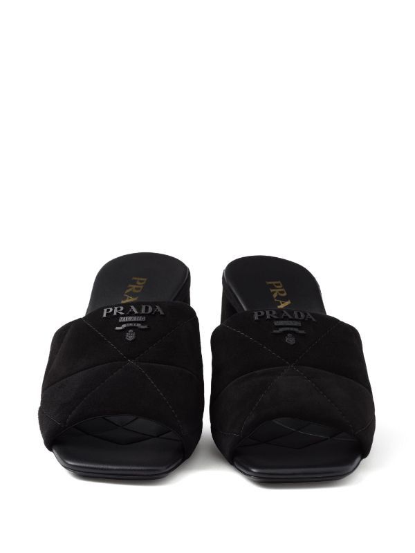 Prada o1w1db11124 Suede 65mm Mules in Black Size US 9 / IT 39 - 5 Thumbnail