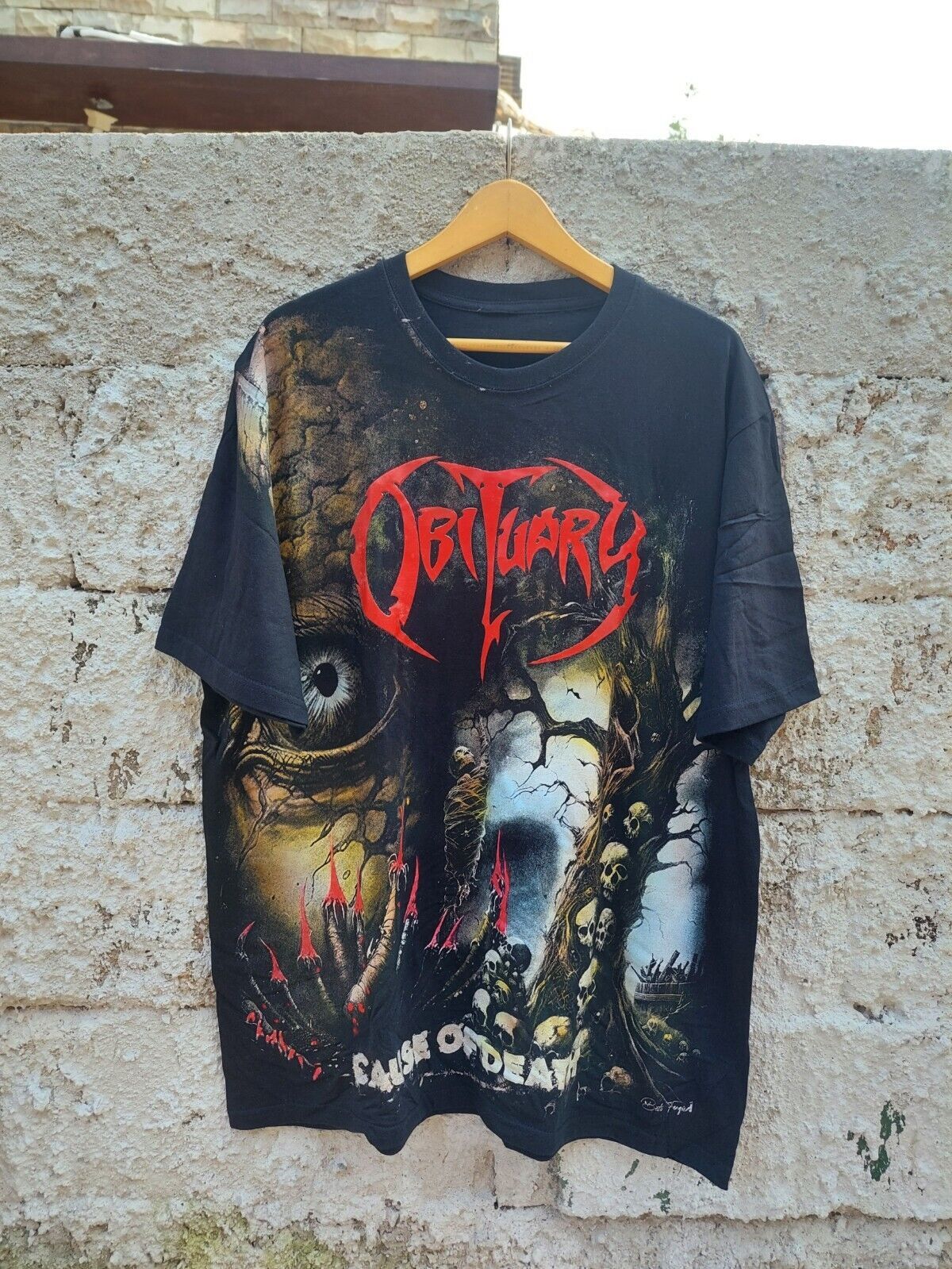 image of Archival Clothing x Band Tees Obituary Cause Of Death Band Tshirt Death Metal in Black (Size XL)