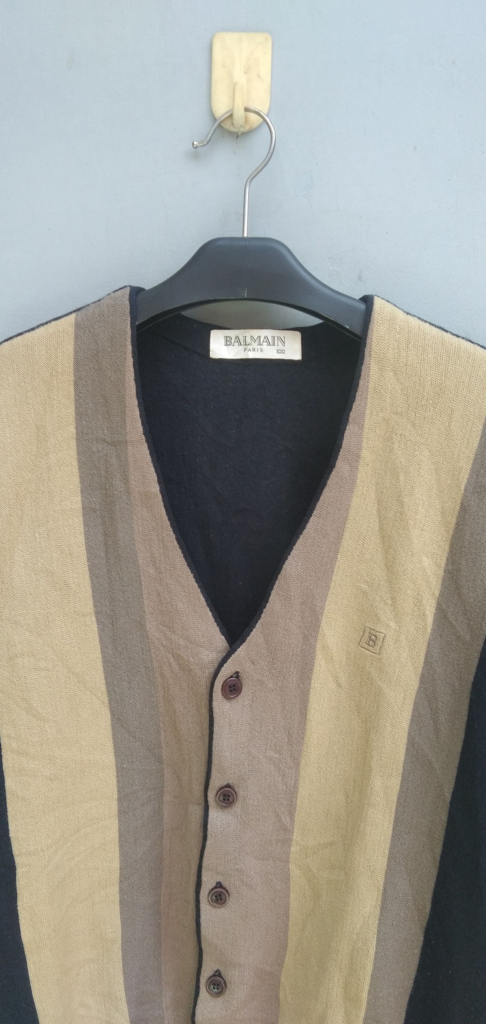 Balmain × Vintage Vtg Balmain navy brown stripe cardigan Size US M / EU 48-50 / 2 - 2 Thumbnail