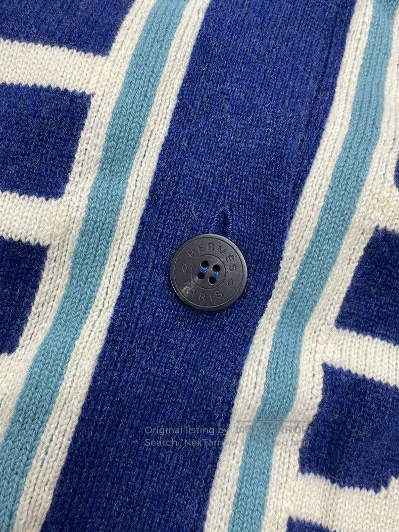 Hermes Hermes Blue and White Striped Printed Knit Cardigan Size XS / US 0-2 / IT 36-38 - 2 Thumbnail