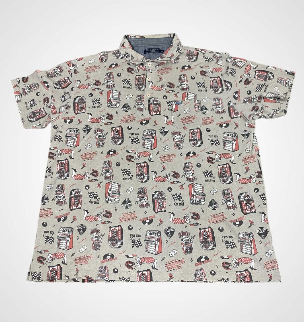 Kansai Yamamoto Rare Design Kansai Yamamoto Full Print Polo Shirt Size US XL / EU 56 / 4 - 3 Thumbnail