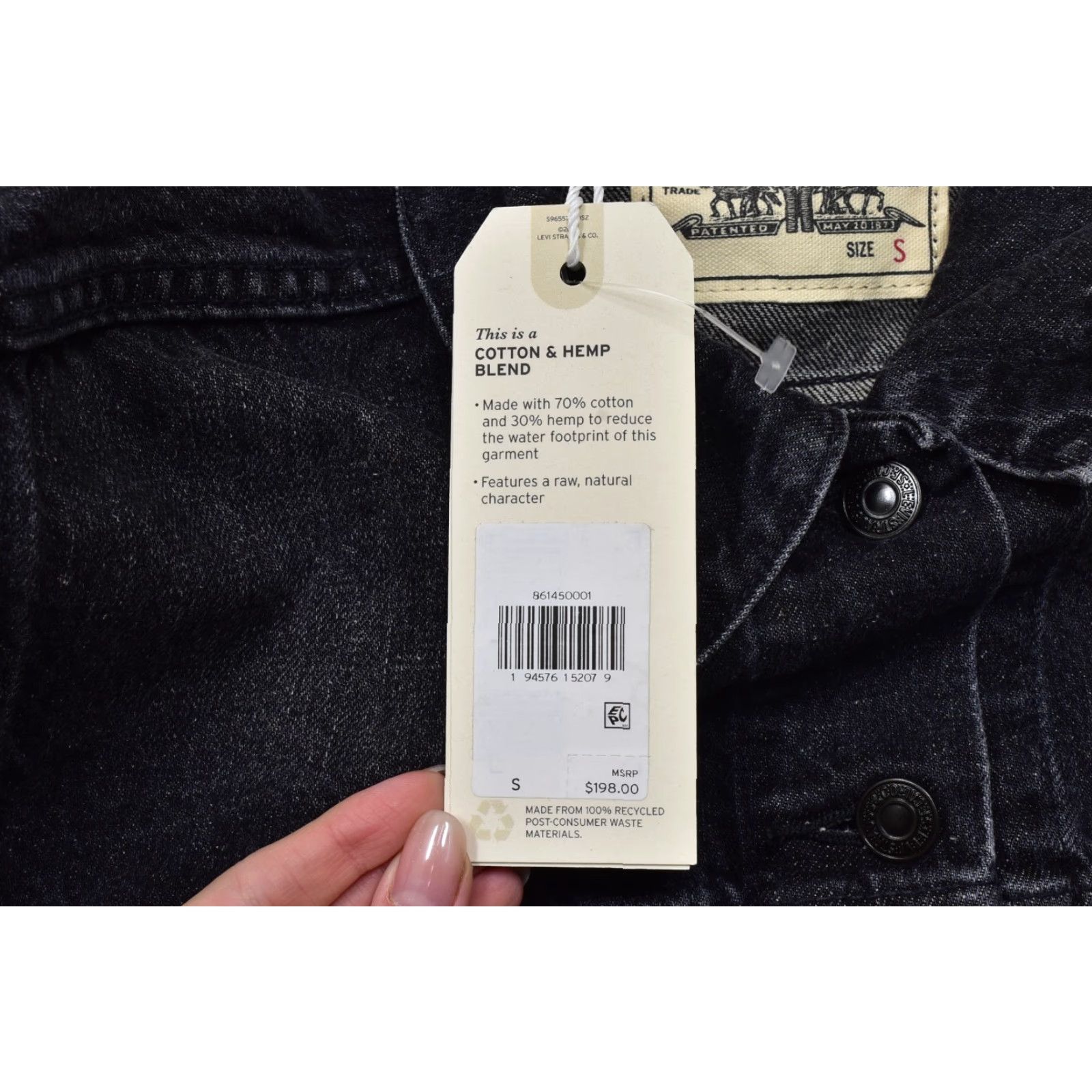 Levi's Levi's Trucker Jacket Cotton Hemp Blend Black Small Womens NWT Size S / US 4 / IT 40 - 8 Thumbnail