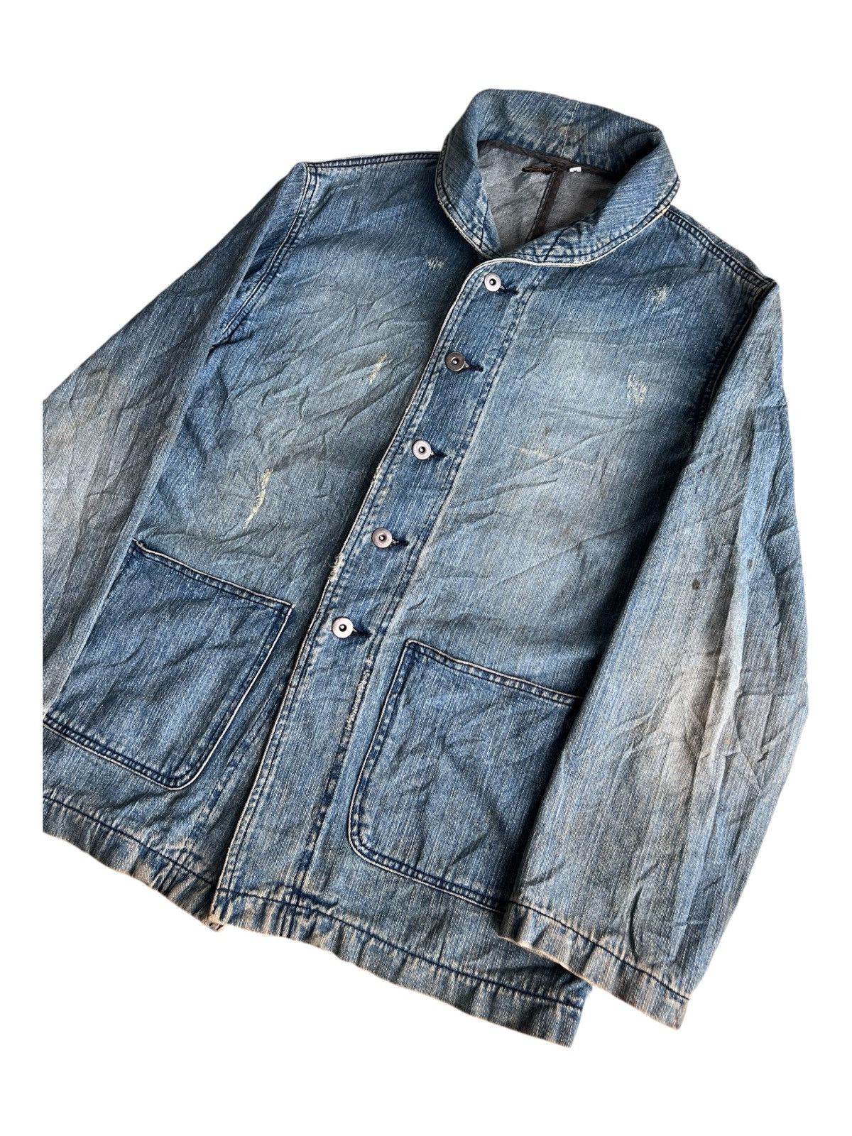 Freewheelers Vintage USN WWII Inspire Shawl Collar Distress Denim Jacket Size US M / EU 48-50 / 2 - 2 Thumbnail