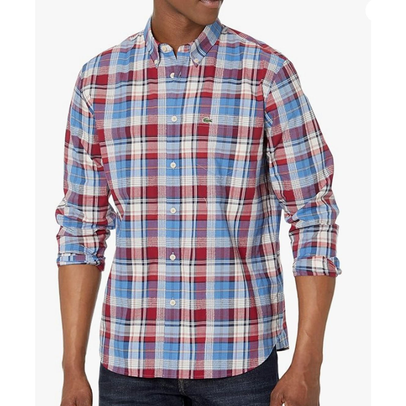 Lacoste Lacoste Mens Long Sleeve Plaid Cotton Button Woven Shirt 2XL Size US XXL / EU 58 / 5 - 1 Thumbnail