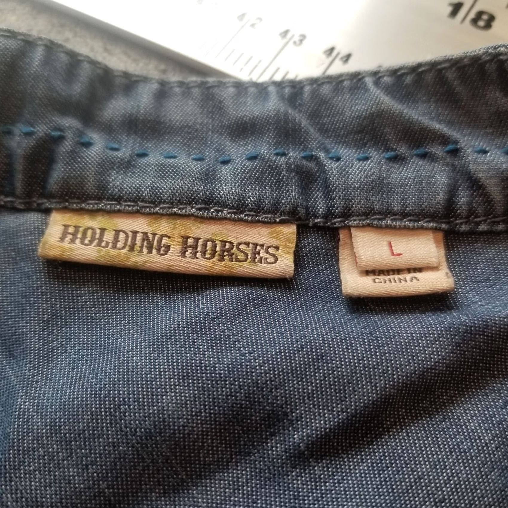 Anthropologie Holding Horses Anthropologie Womens Large Blue Stitched Chambray Wrap Shirt Vest Size L / US 10 / IT 46 - 3 Thumbnail