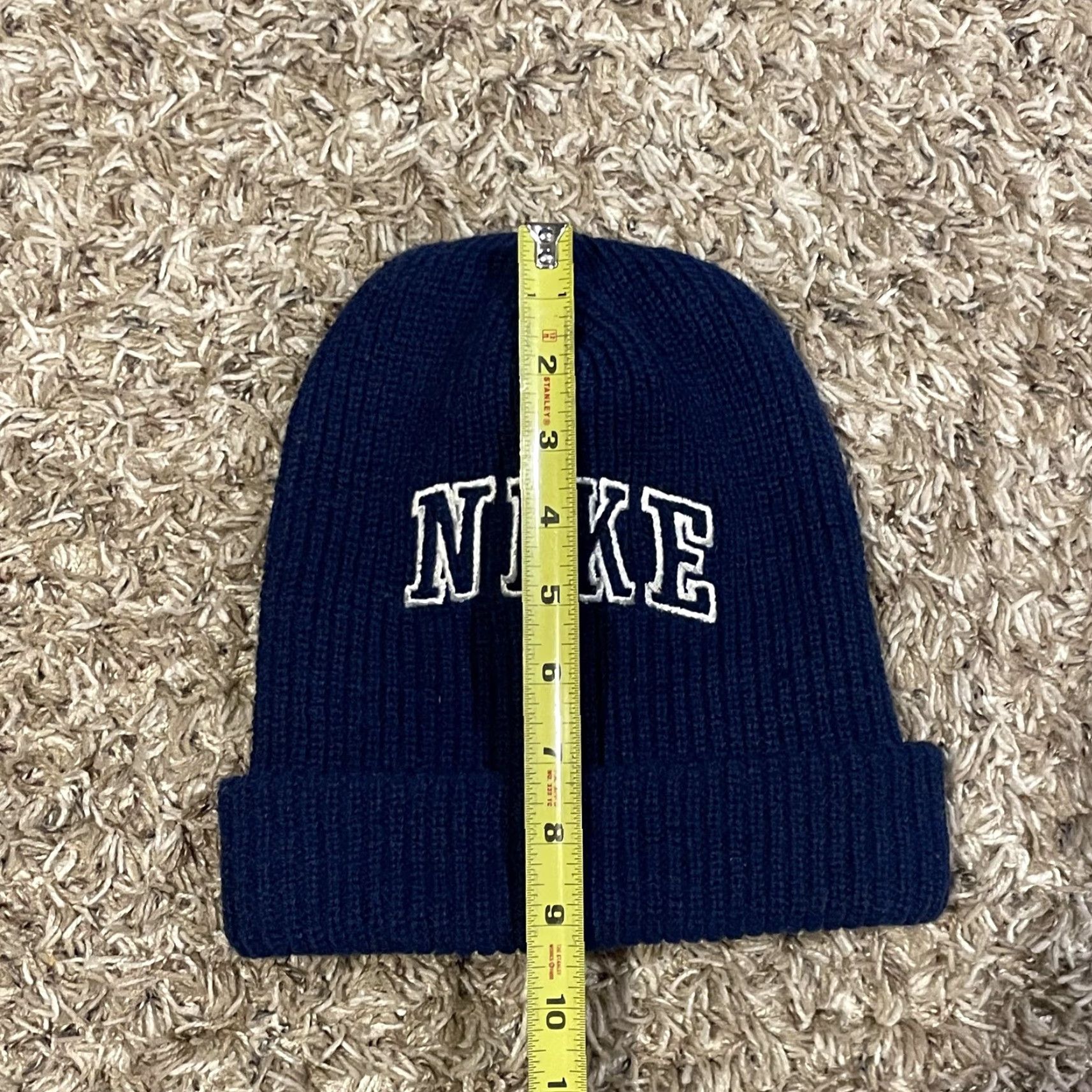 Nike VINTAGE Nike Knit Beanie Navy Blue Embroidered NIKE Spellout Winter Hat Mens One Size Blue Knit Cuffed Ribbed 90s Sports Casual Size ONE SIZE - 8 Thumbnail